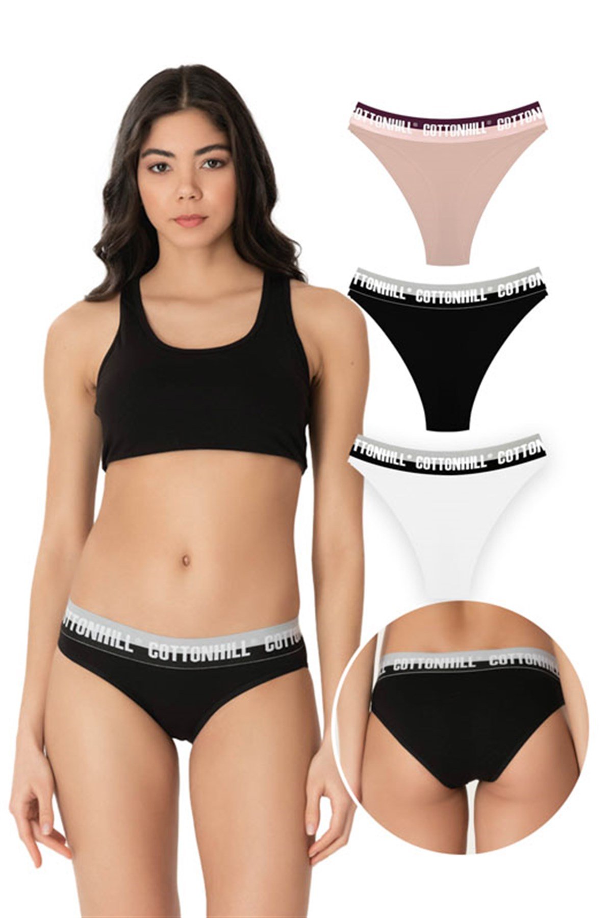 Basic Kalın Lastikli Pamuklu Bikini Külot 3'lü Paket - 3