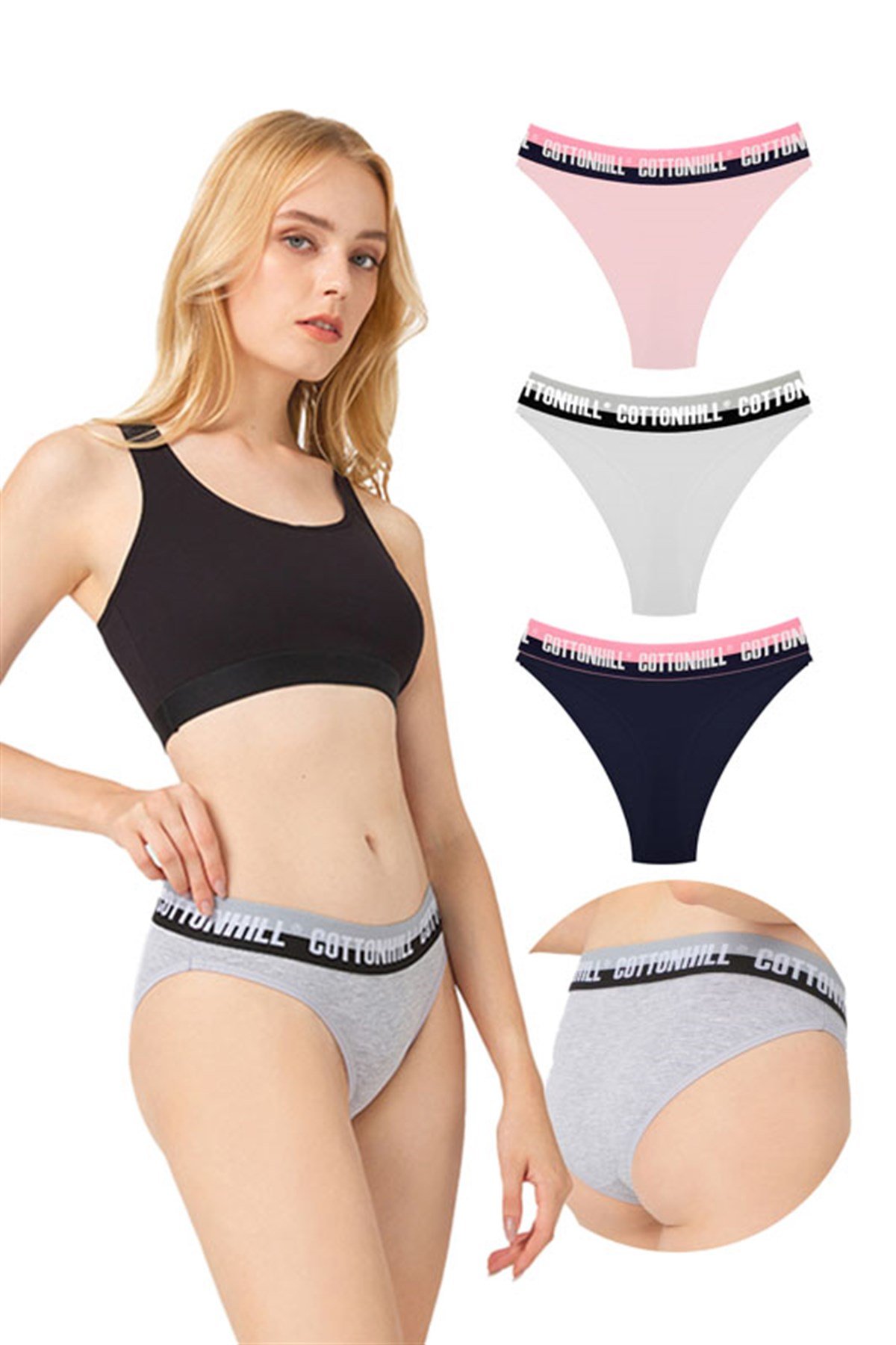 Basic Kalın Lastikli Pamuklu Bikini Külot 3'lü Paket - 2