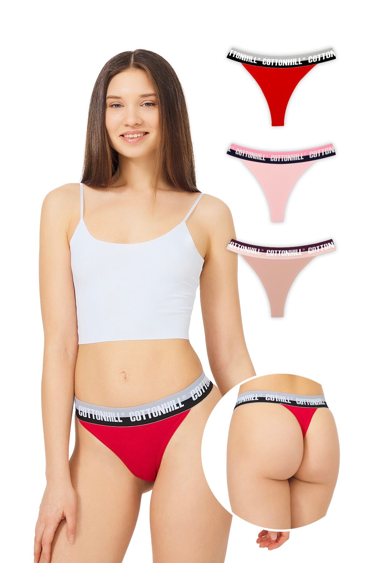 Basic Lastik Şeritli Pamuklu Tanga Külot 3'lü Paket - 3