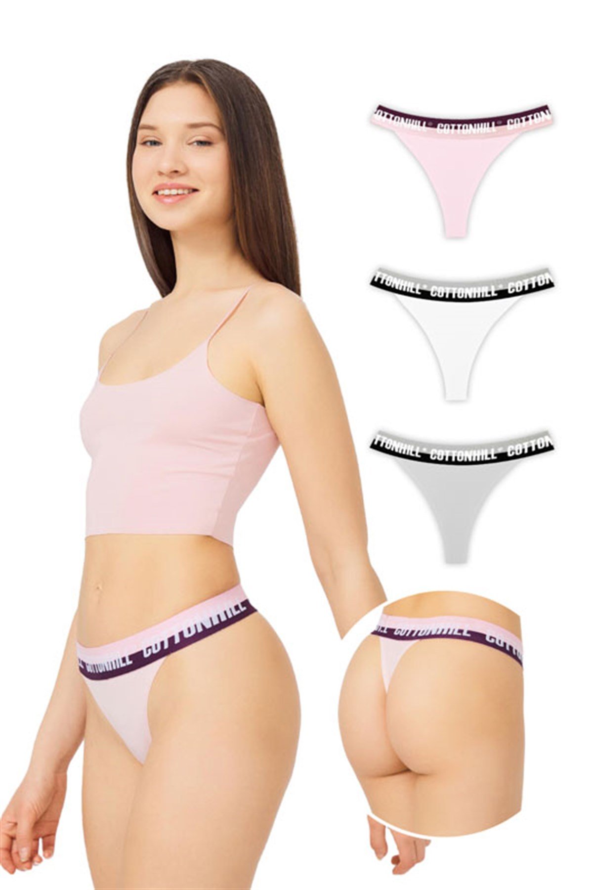 Basic Lastik Şeritli Pamuklu Tanga Külot 3'lü Paket - 2