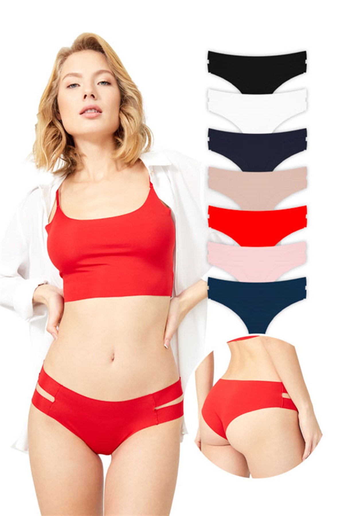 Basic Lazer Kesim Kadın Hipster Külot 7'li Paket