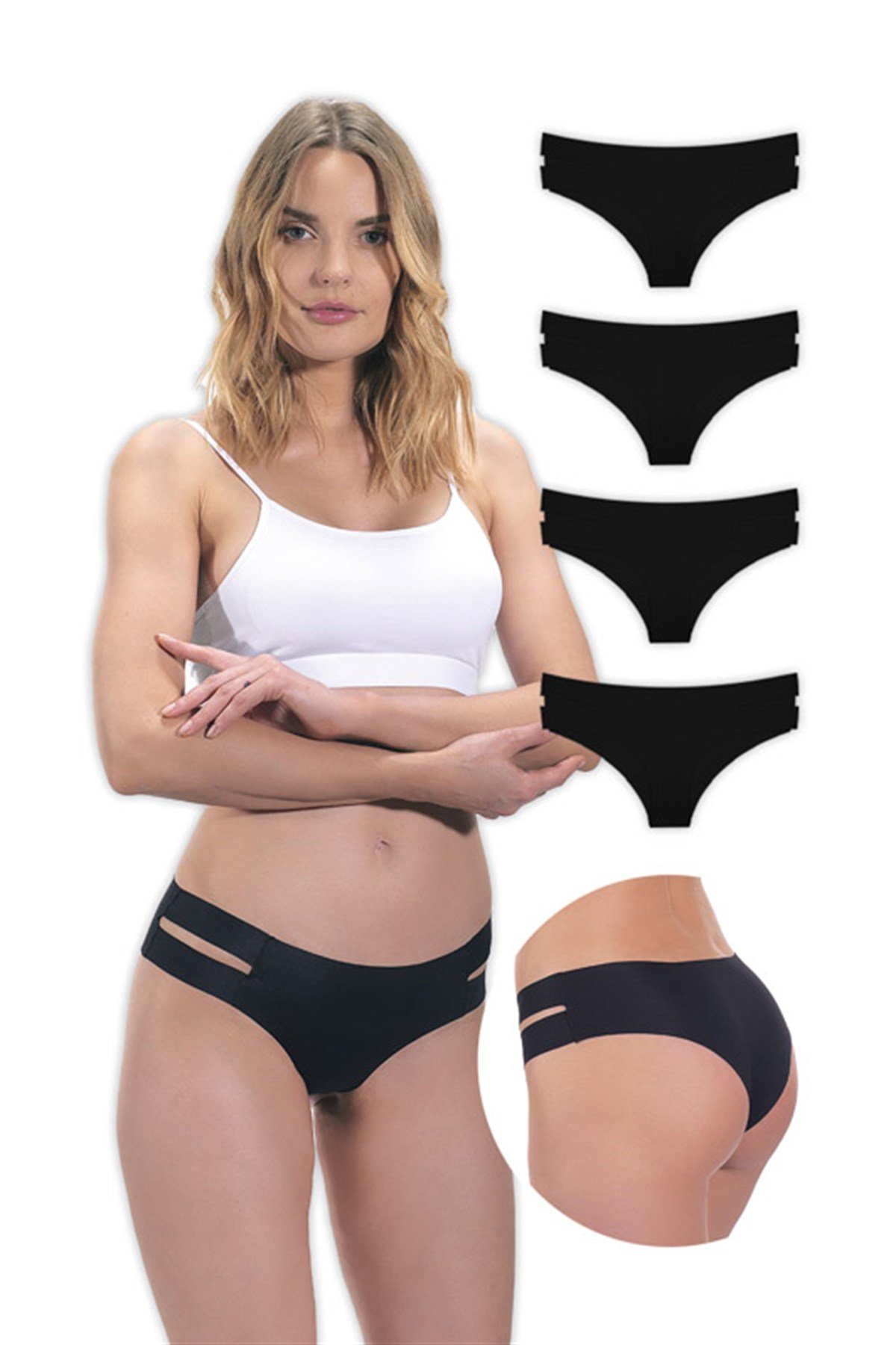 Basic Lazer Kesim Kadın Hipster Külot 4'lü Paket - 4