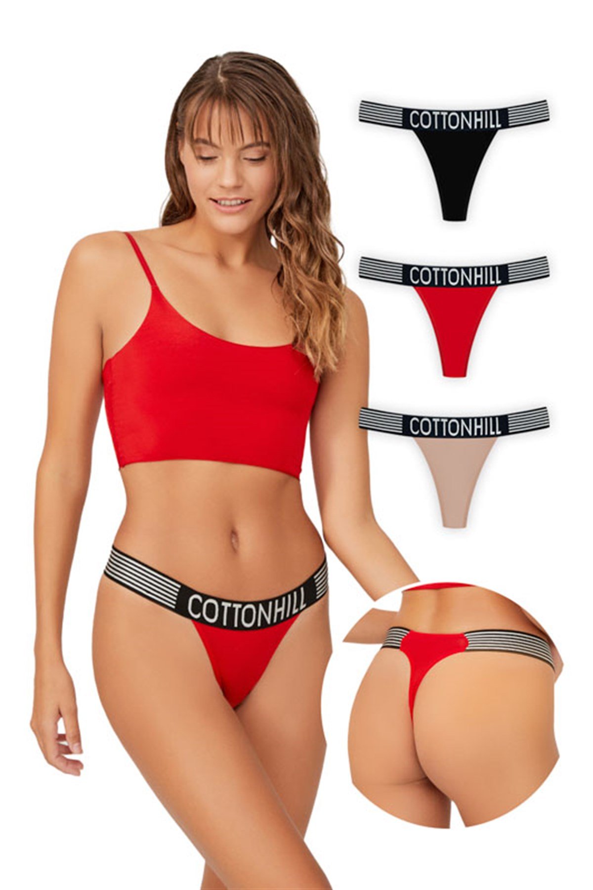 Basic Spor Pamuklu Kadın Tanga 3'lü Paket Külot -4