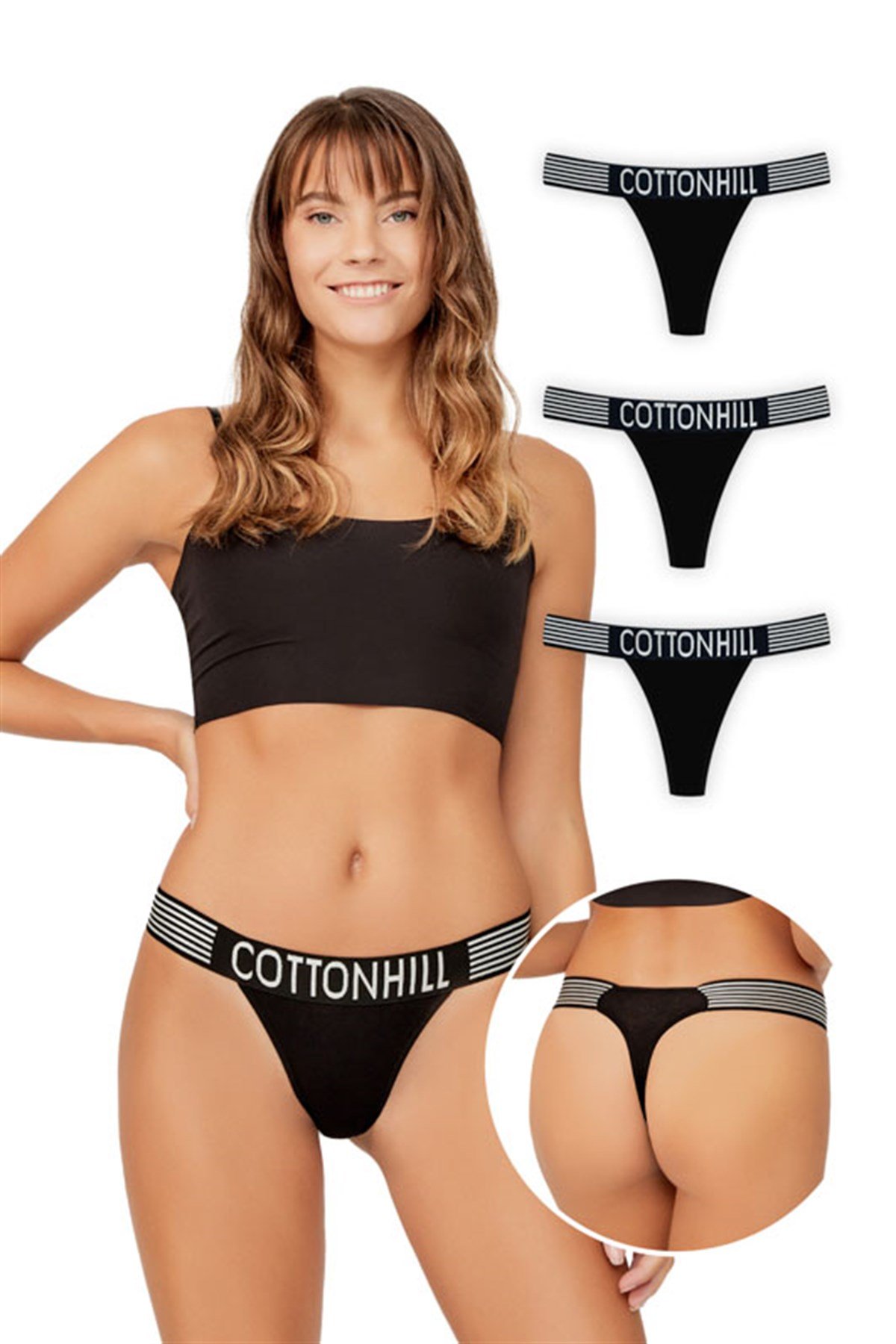 Basic Spor Pamuklu Kadın Tanga 3'lü Paket Külot -3