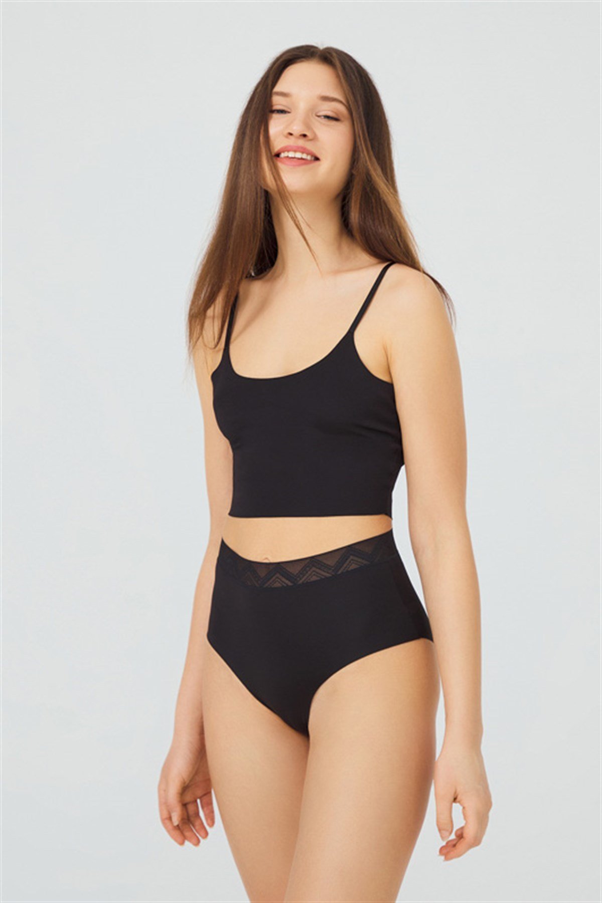 3'lü Paket Yüksek Bel Lazer Kesim Siyah Dantelli Bikini Külot