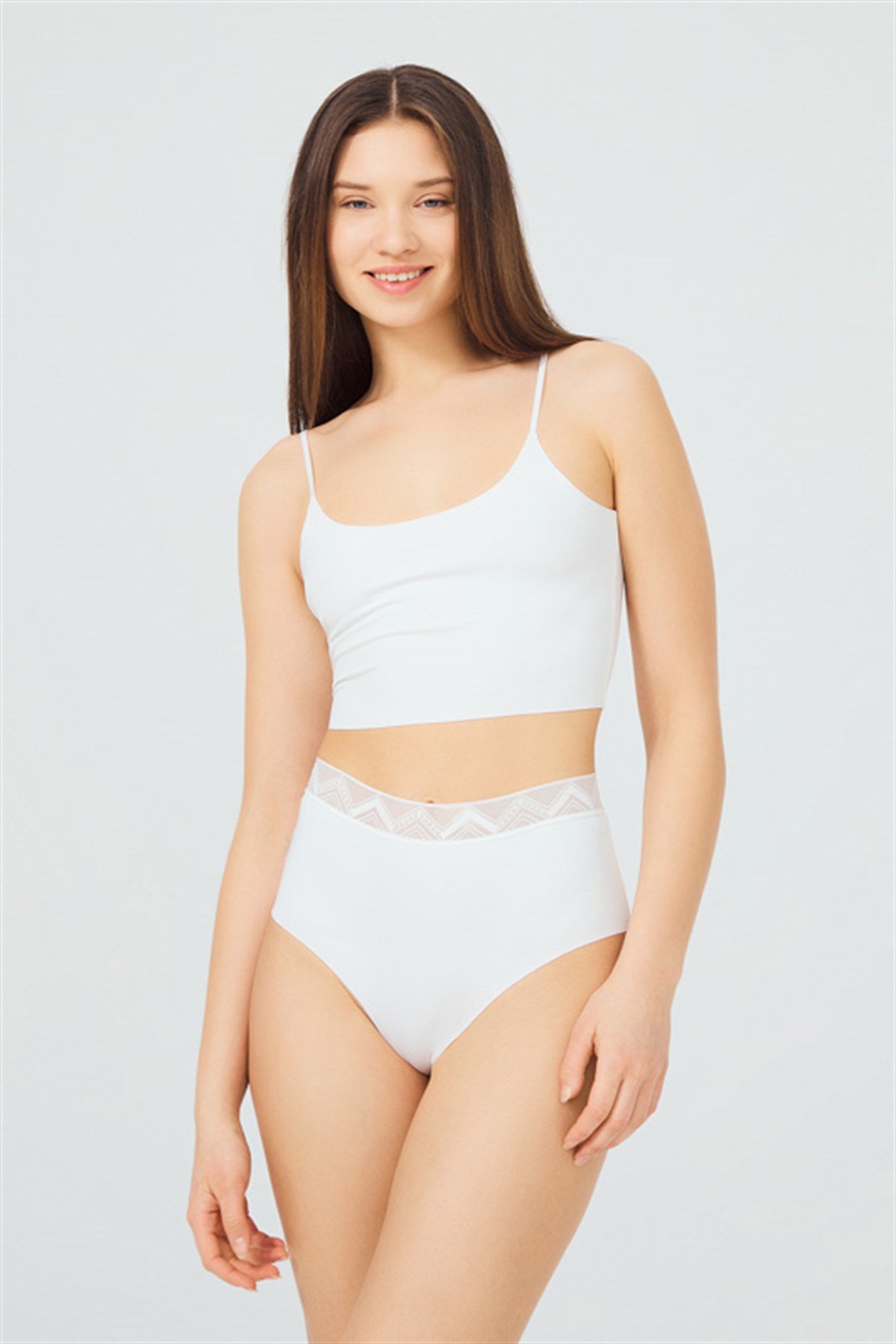 5'li Paket Basic Yüksek Bel Lazer Kesim Desenli Beyaz Bikini Külot
