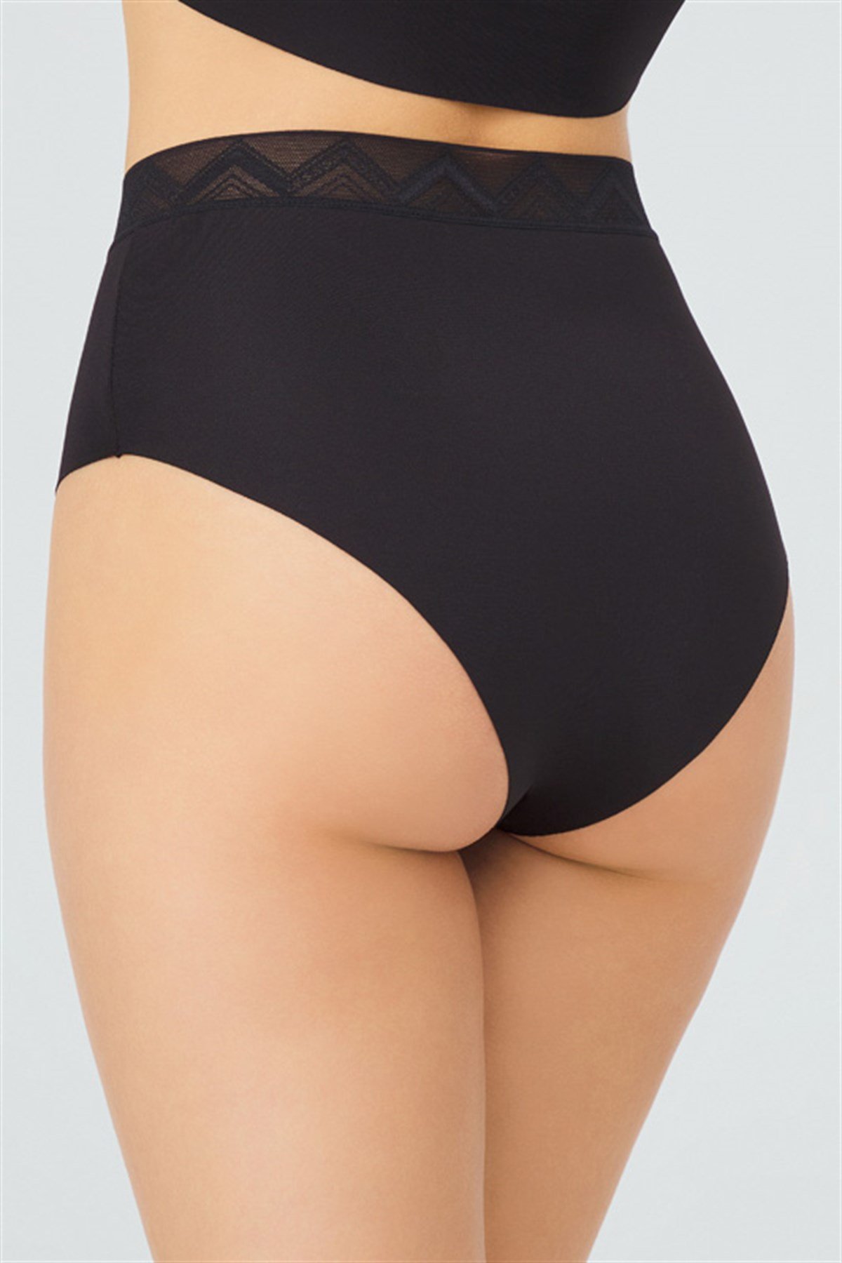 Yüksek Bel Lazer Kesim Siyah Bikini Külot