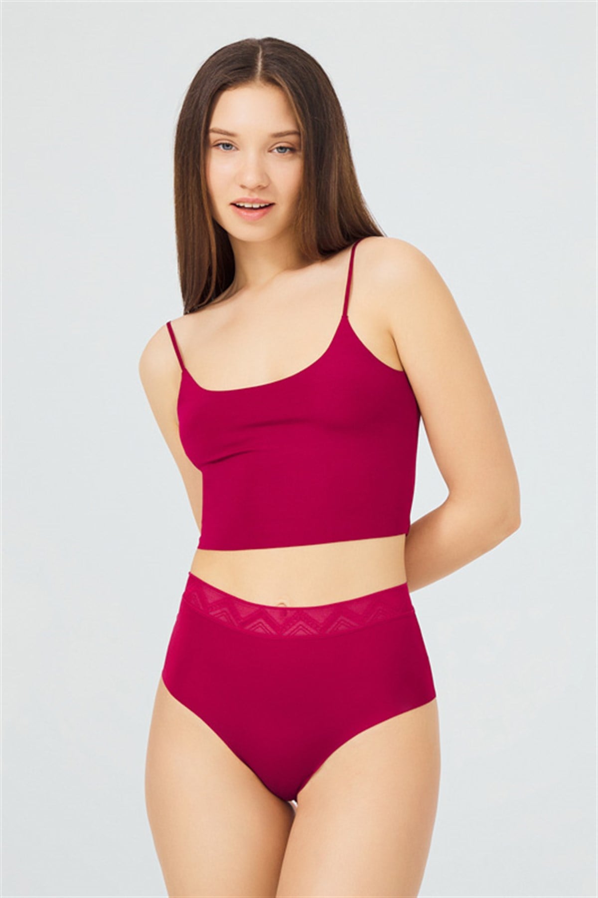 Basic Yüksek Bel Lazer Kesim 7'li Paket Vişne Bikini Külot
