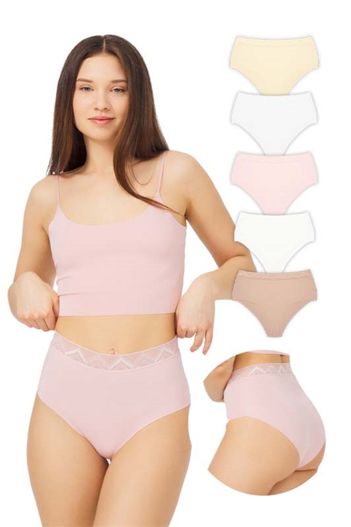 5'li Paket Basic Yüksek Bel Lazer Kesim Pembe Bikini Külot