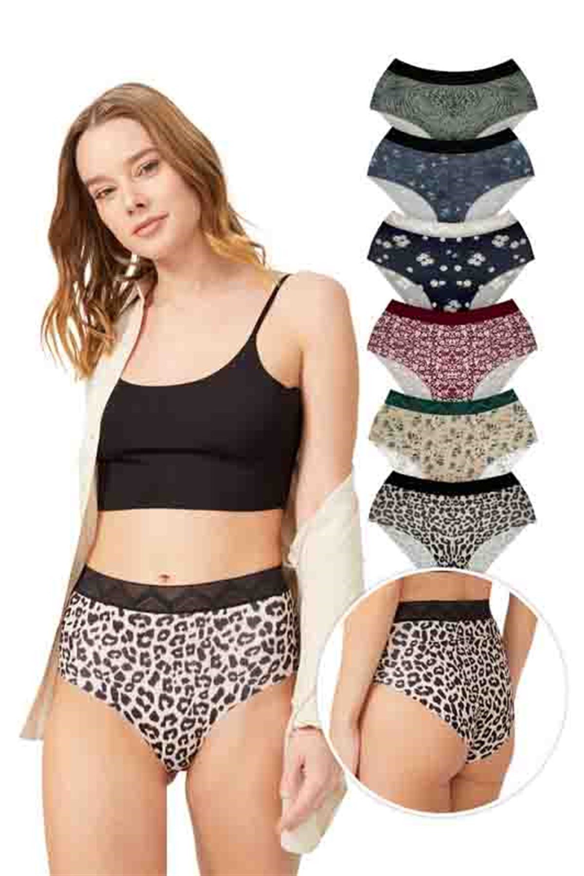 Basic Yüksek Bel Lazer Kesim Desenli Bikini Külot 6'lı Paket