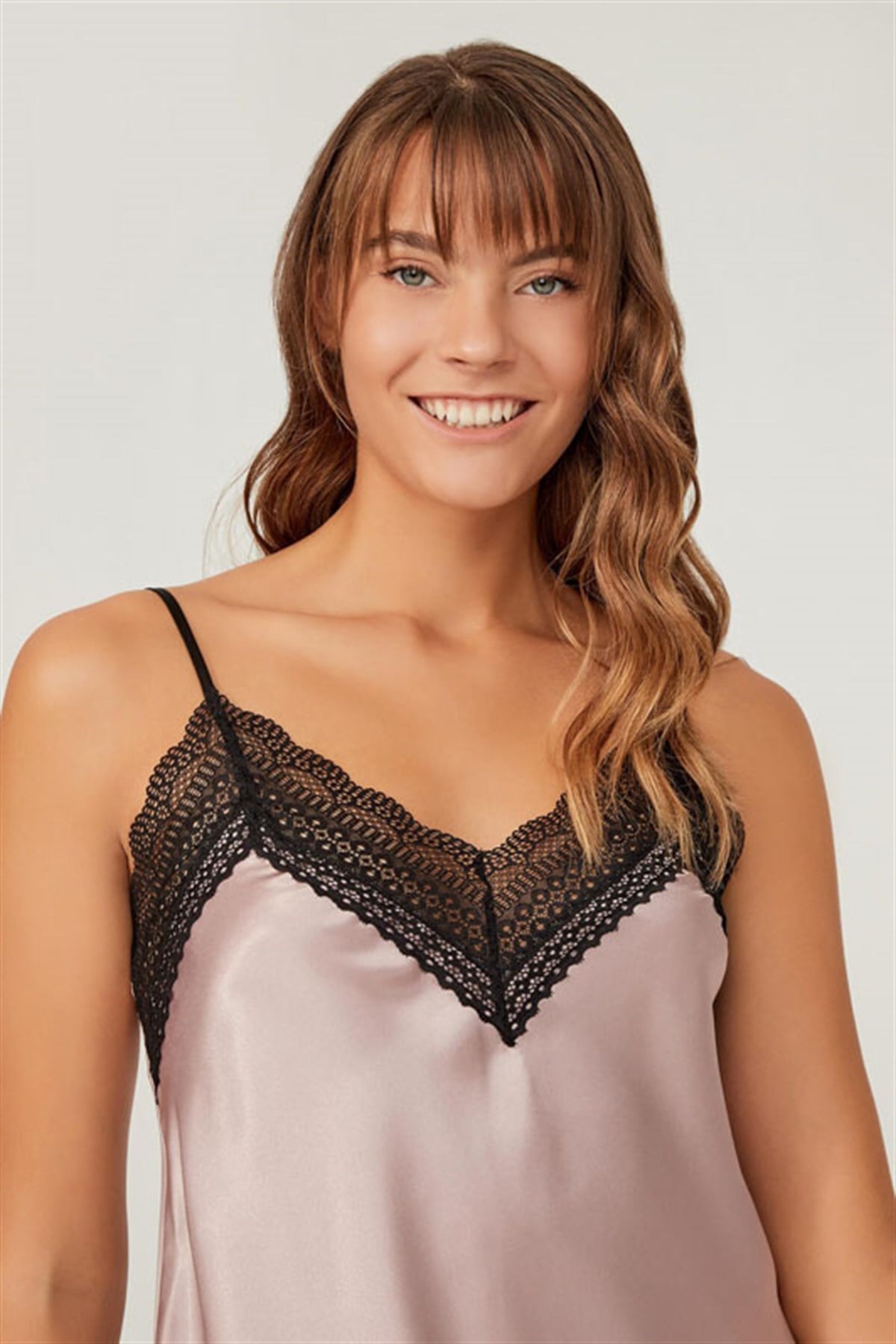 Bej Dantel Detaylı Saten Kadın Babydoll Gecelik