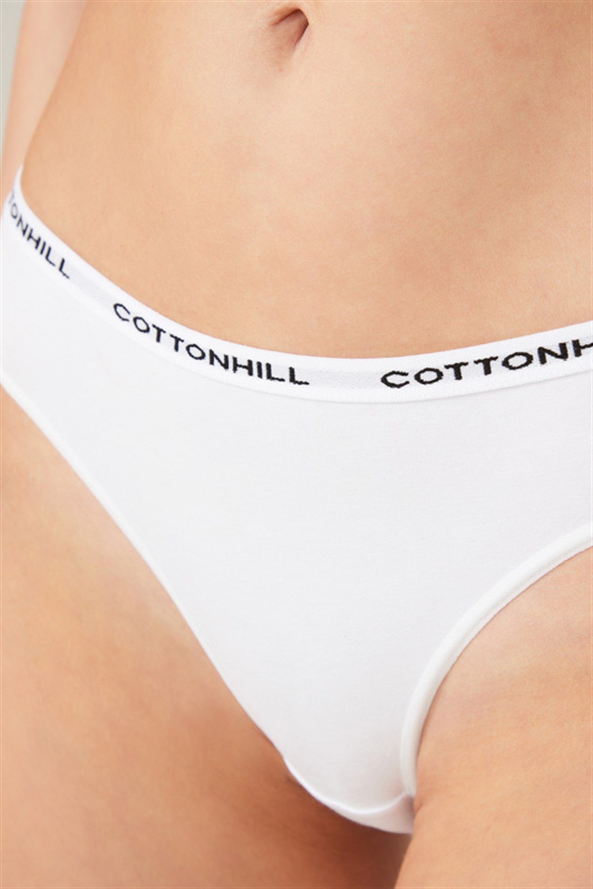 Beyaz Basic Pamuklu Yazılı Lastik Detaylı Bikini Külot