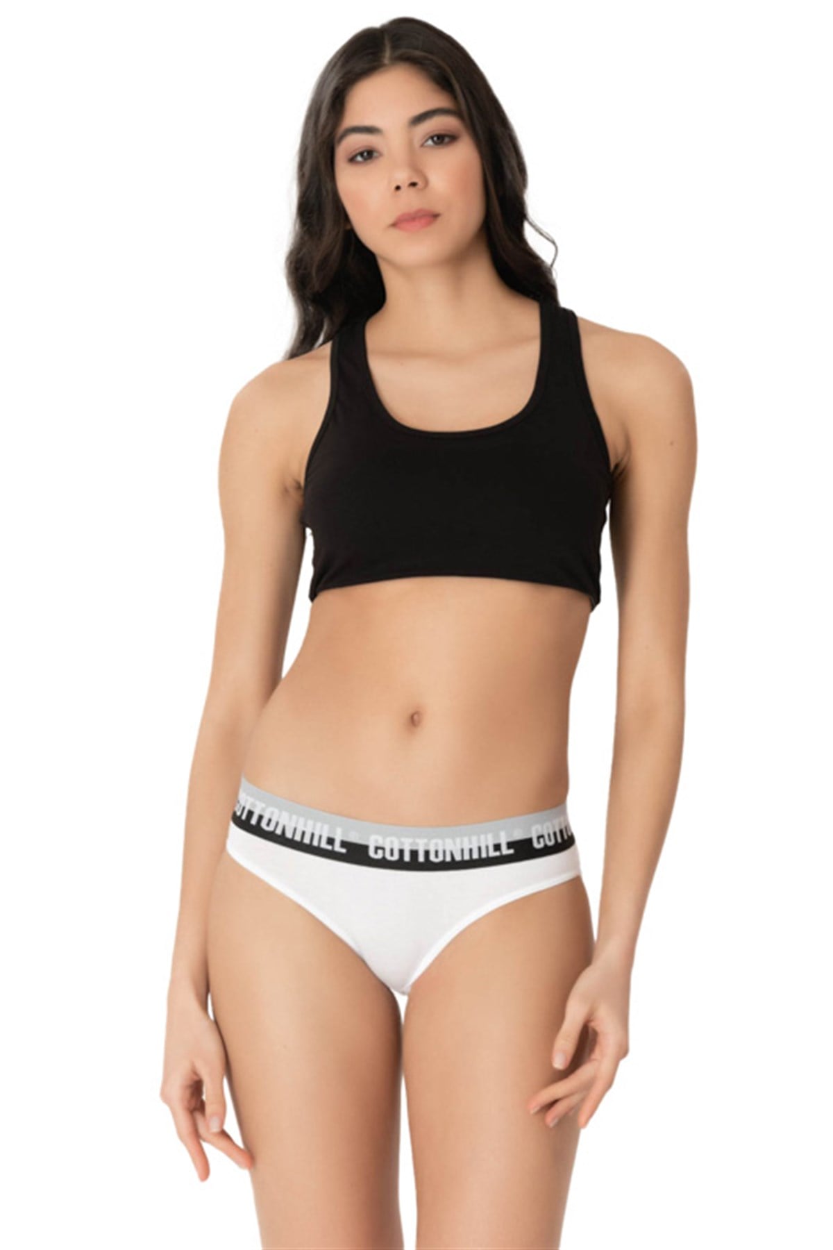 Beyaz Basic Spor Kalın Lastikli Pamuk Kadın Bikini Külot