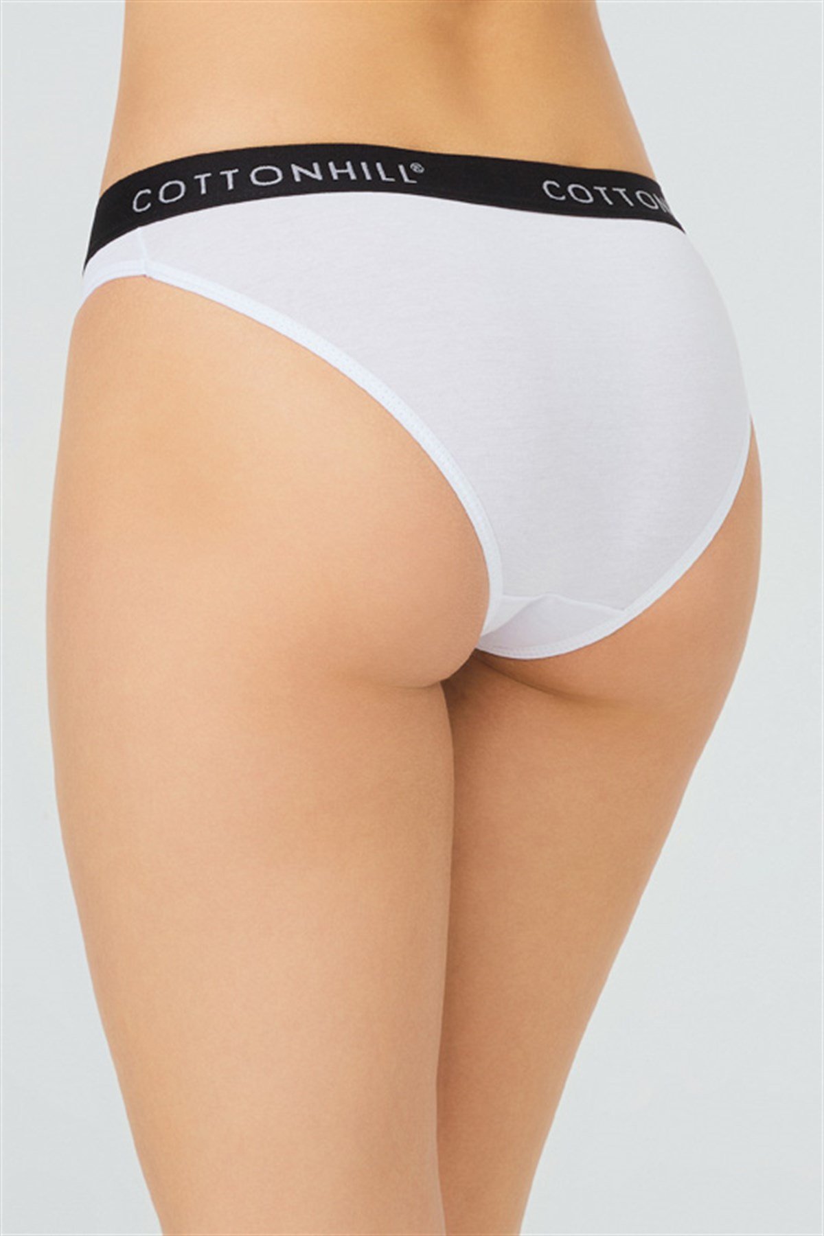 Beyaz Pamuklu Siyah Lastikli Basic Kadın Bikini Külot
