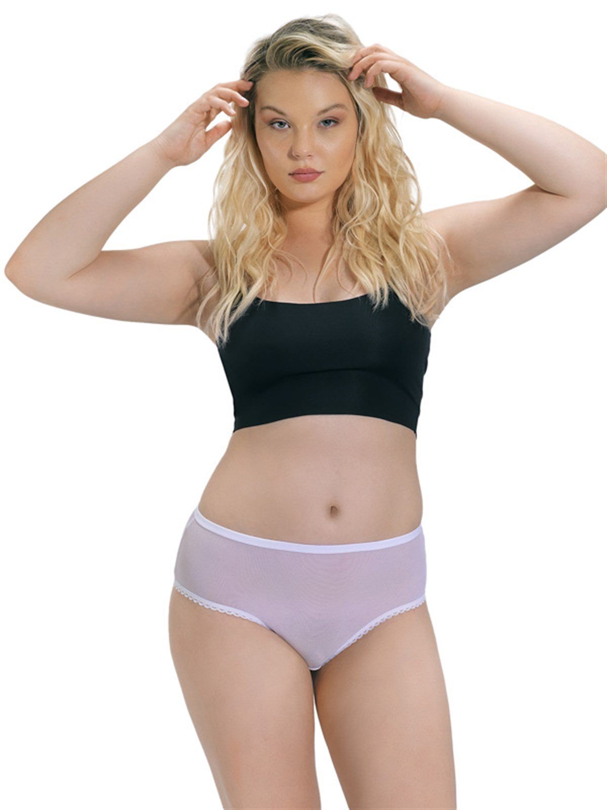 Beyaz Transparan Dantelli İpli Büyük Beden Kadın Bikini Külot