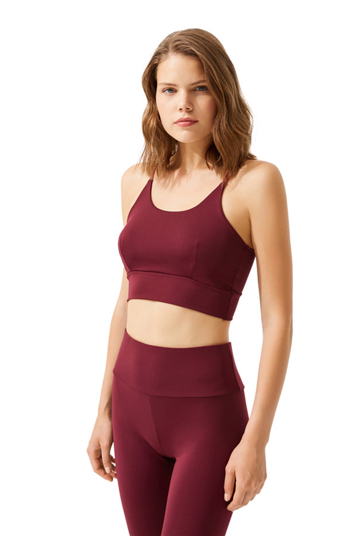 Bordo Ayarlanabilir Askılı Hafif Destekli Crop Top Büstiyer