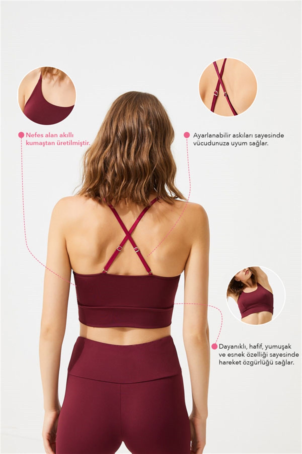 Bordo Ayarlanabilir Askılı Hafif Destekli Crop Top Büstiyer