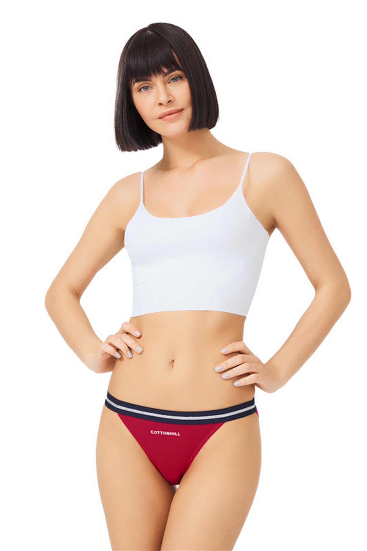 Bordo Basic Simli Şerit Lastikli Pamuk Kadın Bikini Külot