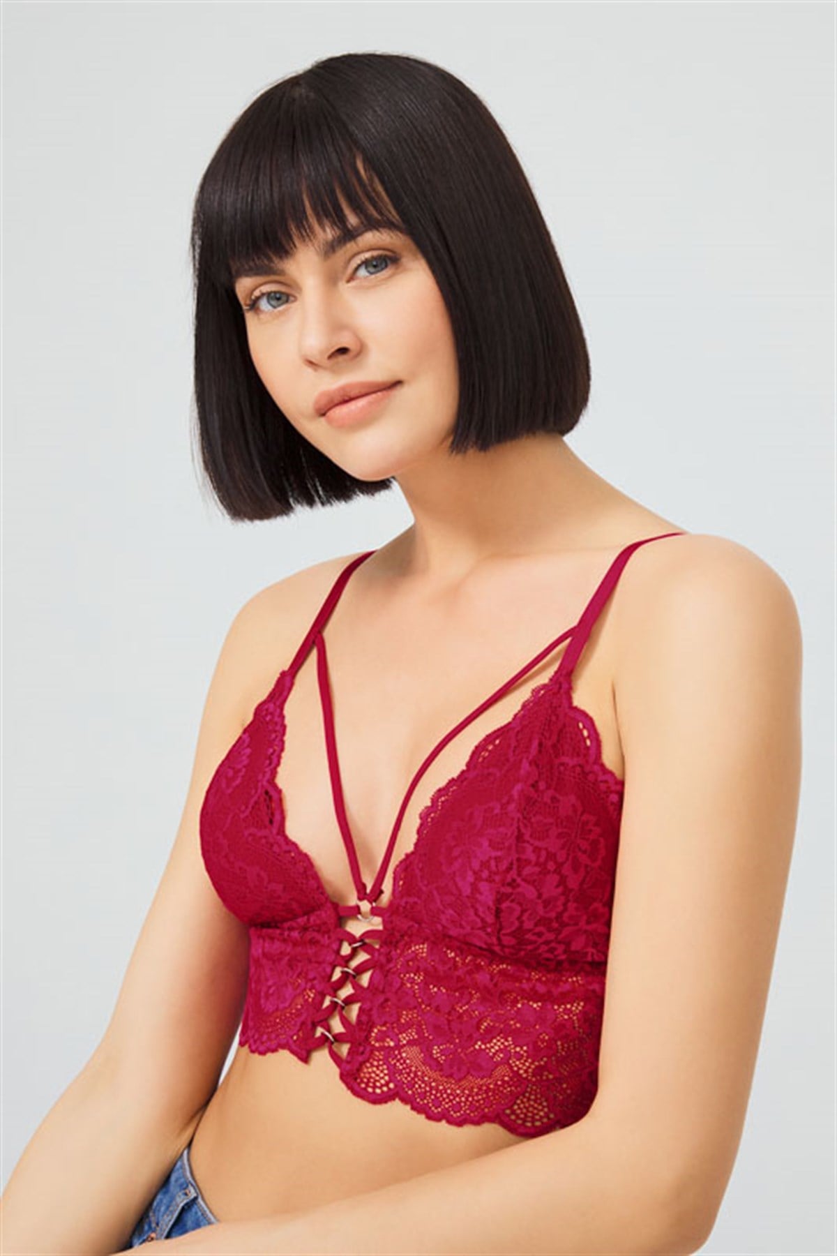 Bordo Dantelli Bralet Büstiyer
