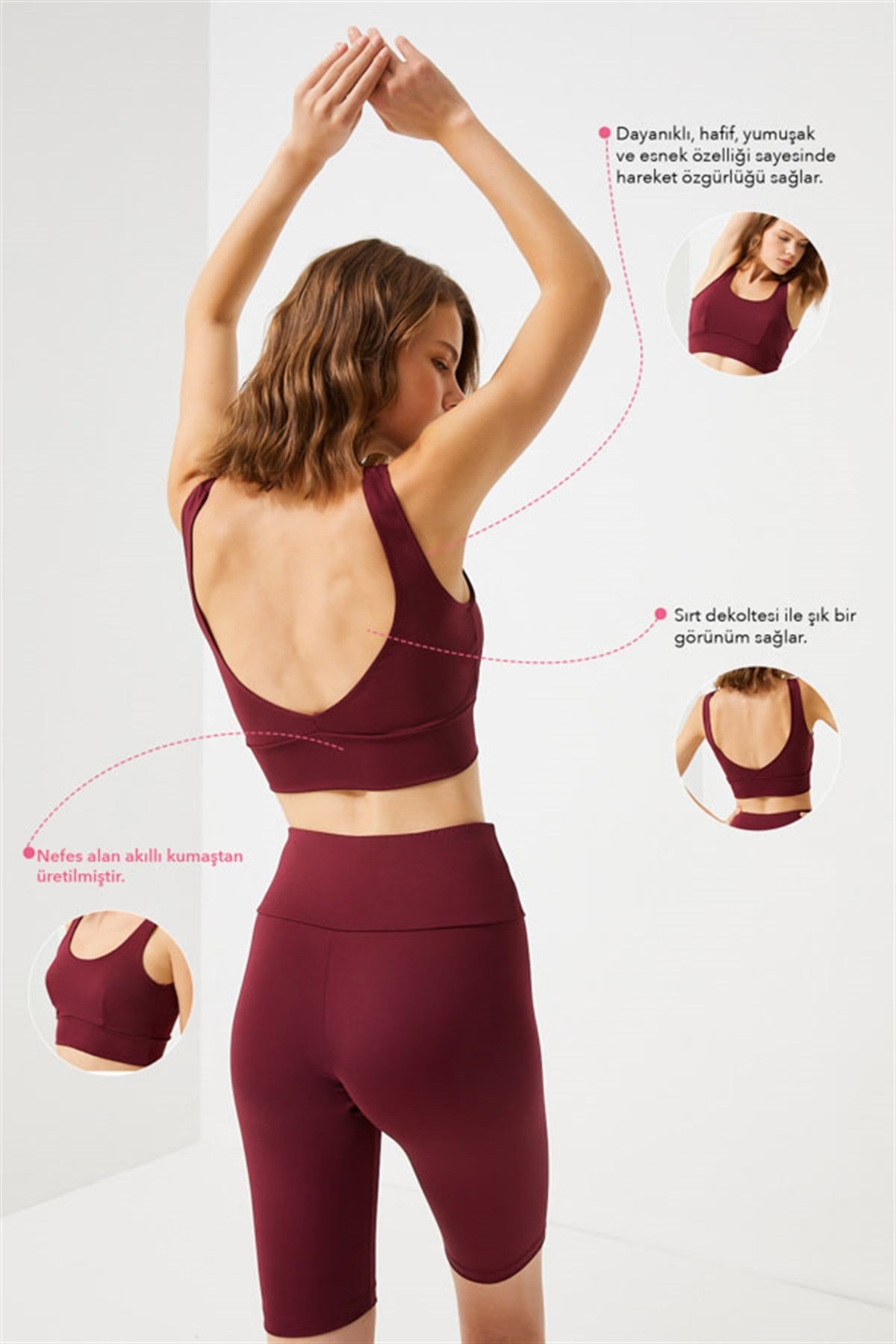Bordo Hafif Destekli Sırt Detaylı Kaplı Crop Top Büstiyer