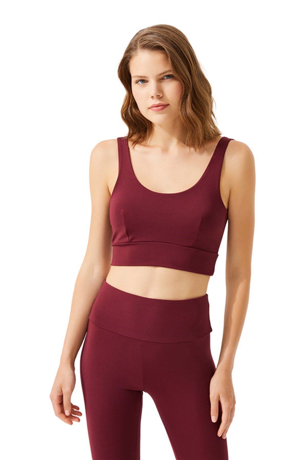 Bordo Hafif Destekli Sırt Detaylı Kaplı Crop Top Büstiyer