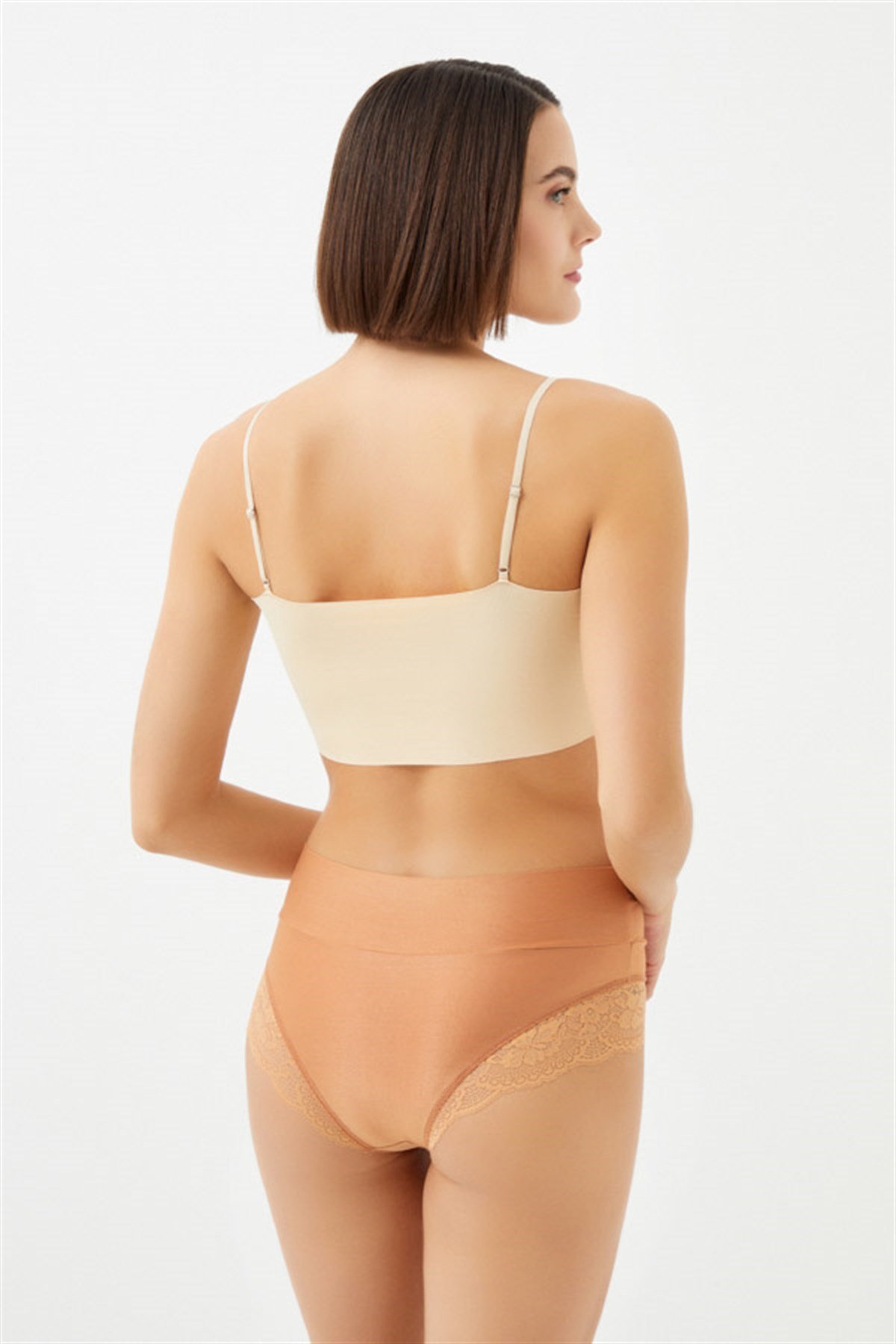 Bronz Dantel Detaylı Mikro Saten Yüksek Bel Kadın Bikini Külot