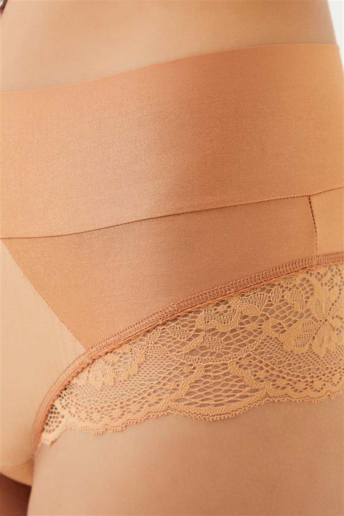 Bronz Dantel Detaylı Mikro Saten Yüksek Bel Kadın Bikini Külot