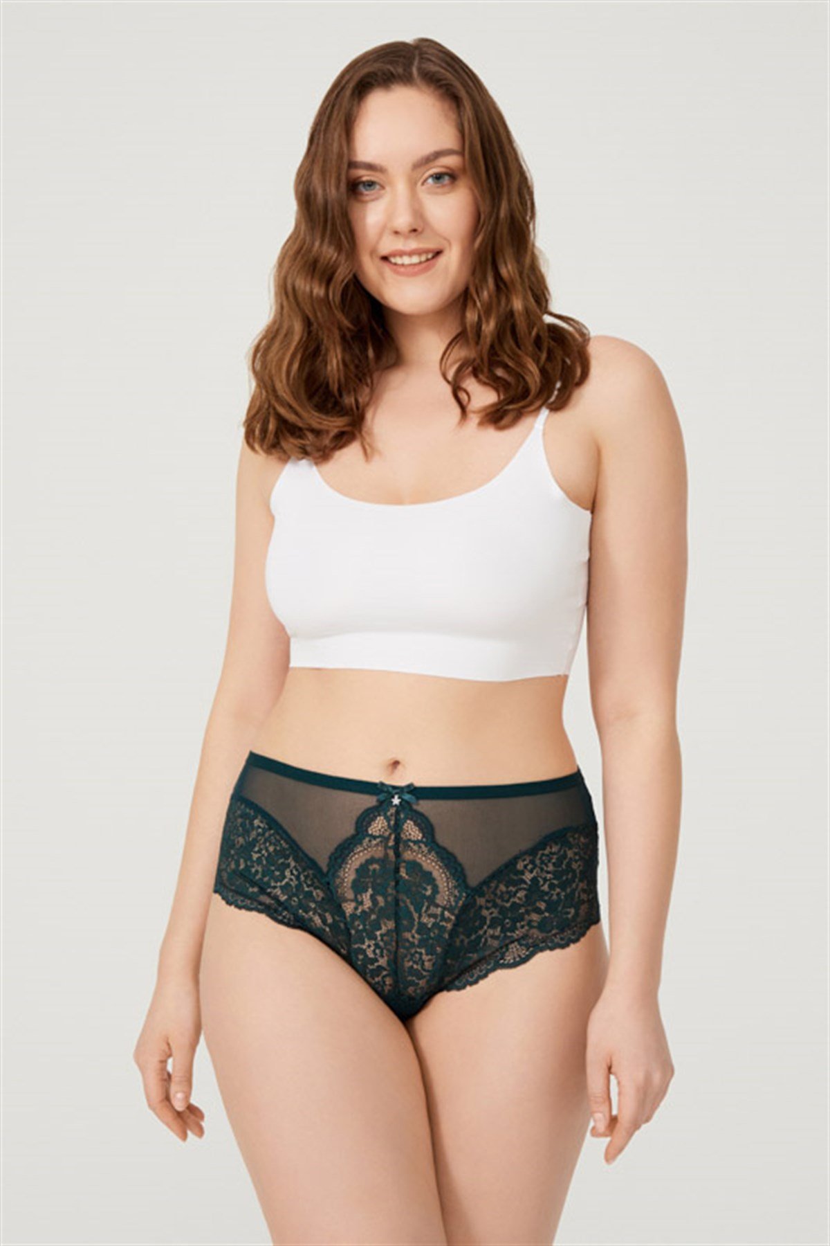 Dantel Detaylı Arkası Tül Büyük Beden Bikini Külot