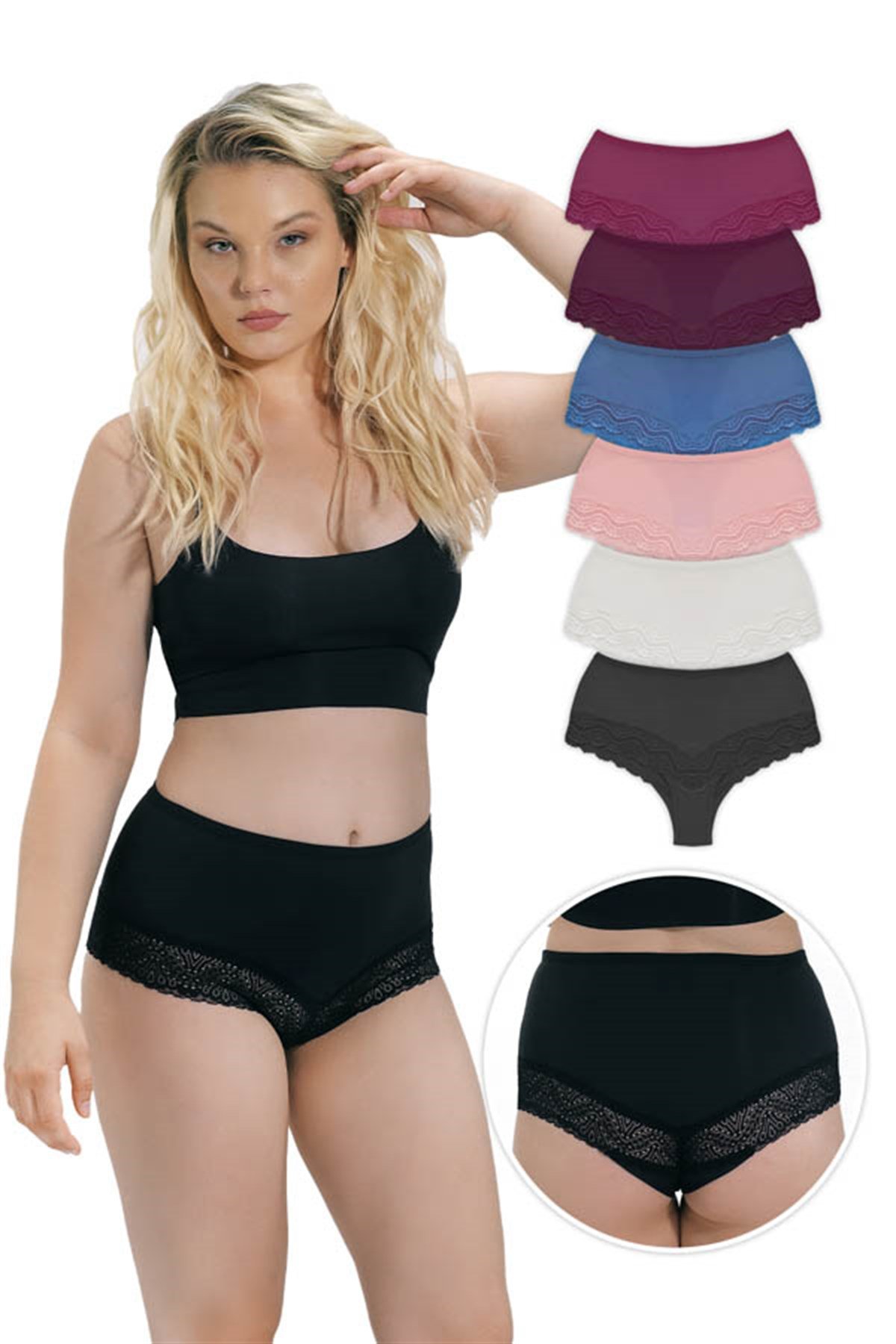 Dantel Detaylı Yüksek Bel Büyük Beden Kadın Bikini