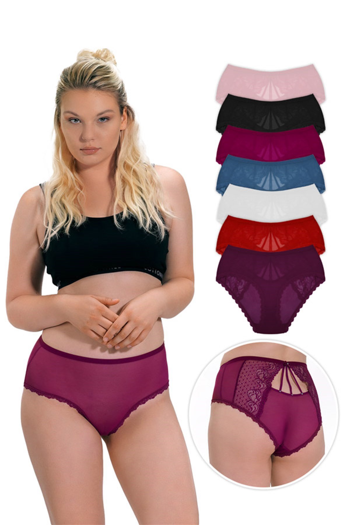 Dantel ve İp Detaylı Büyük Beden Kadın Bikini Külo