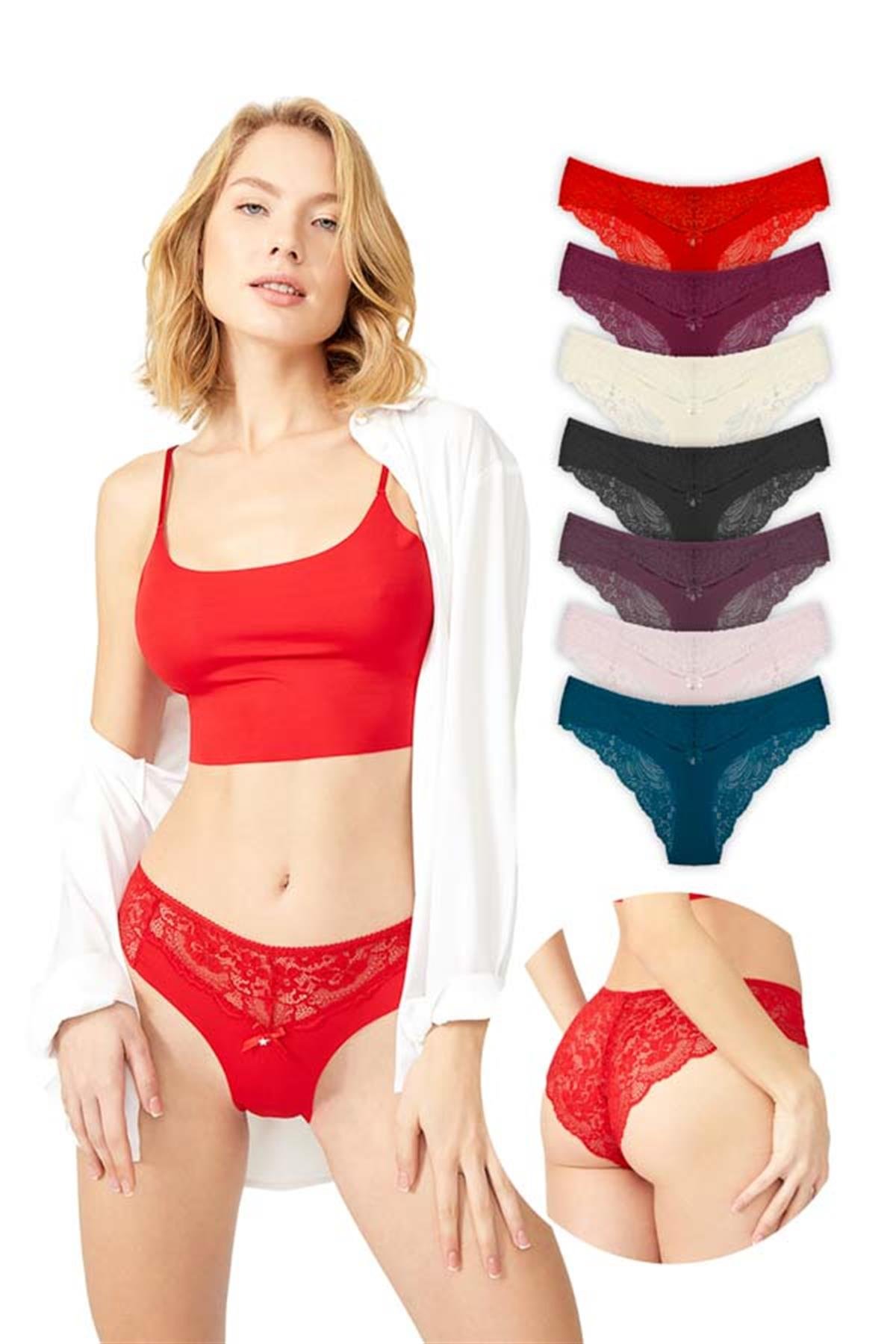 Dantelli Lazer Kesim Kadın Bikini Külot 7'li Paket