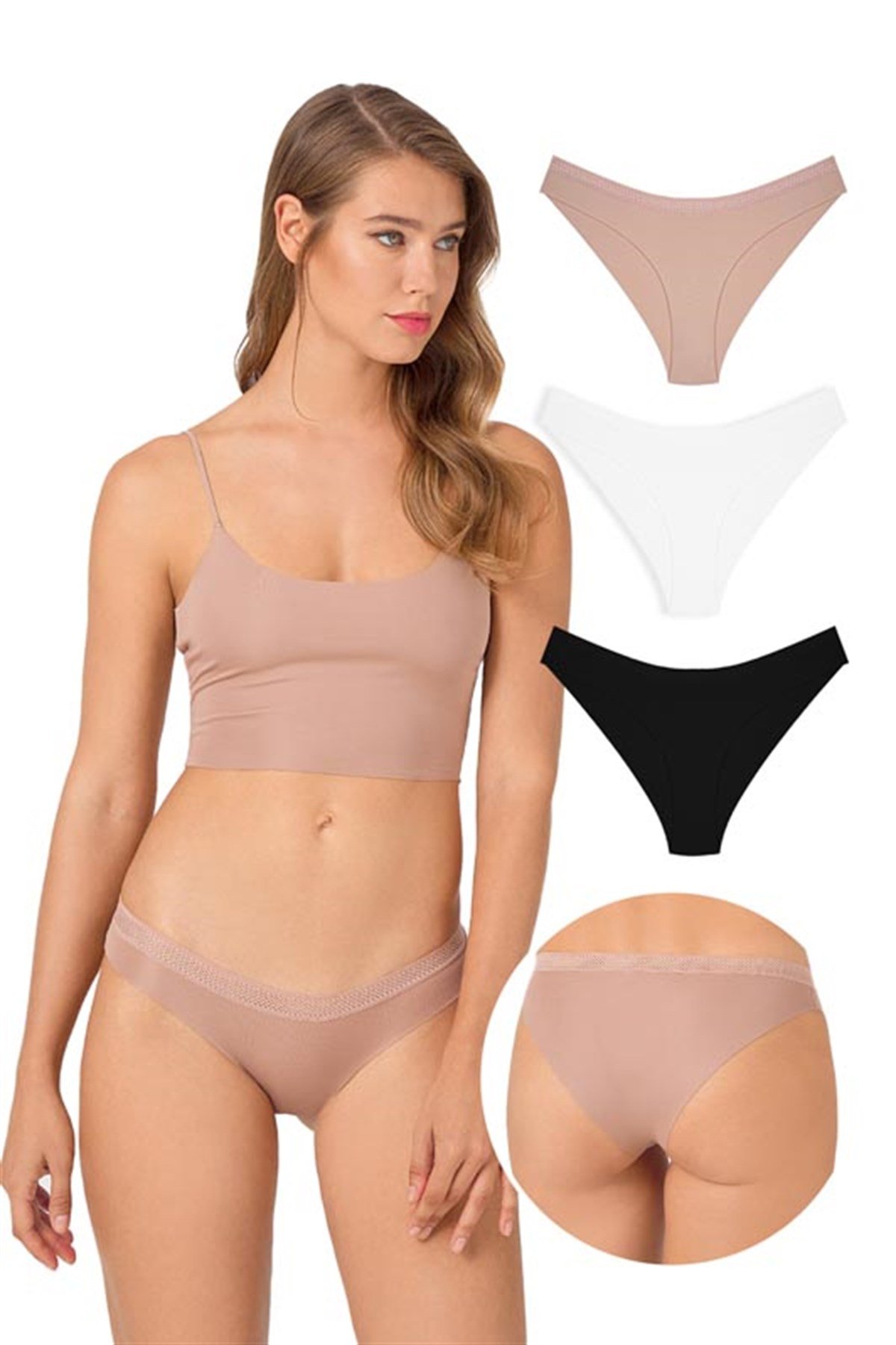 File Lastikli Lazer Kesim Bikini Külot 3'lü Paket - 3