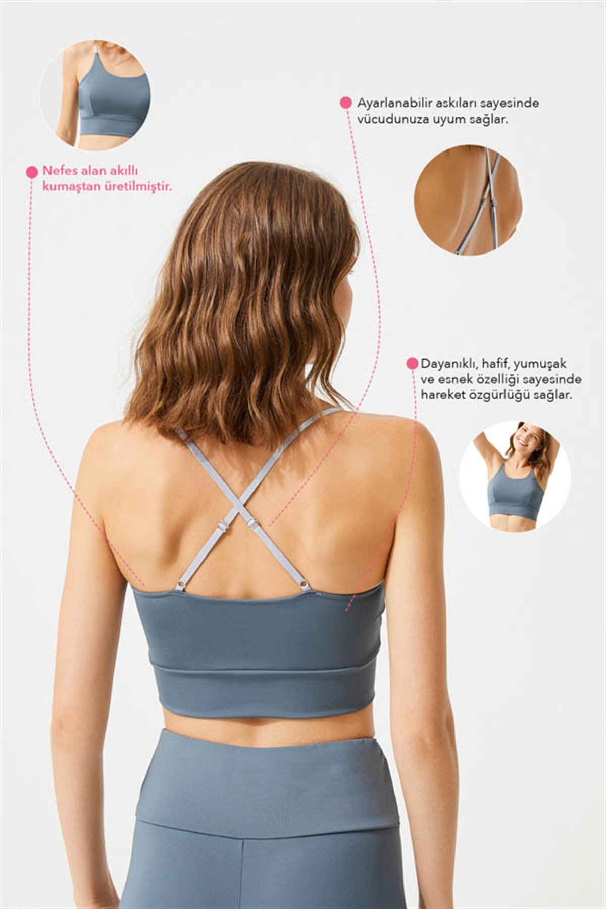 Gri Ayarlanabilir Askılı Hafif Destekli Crop Top Büstiyer