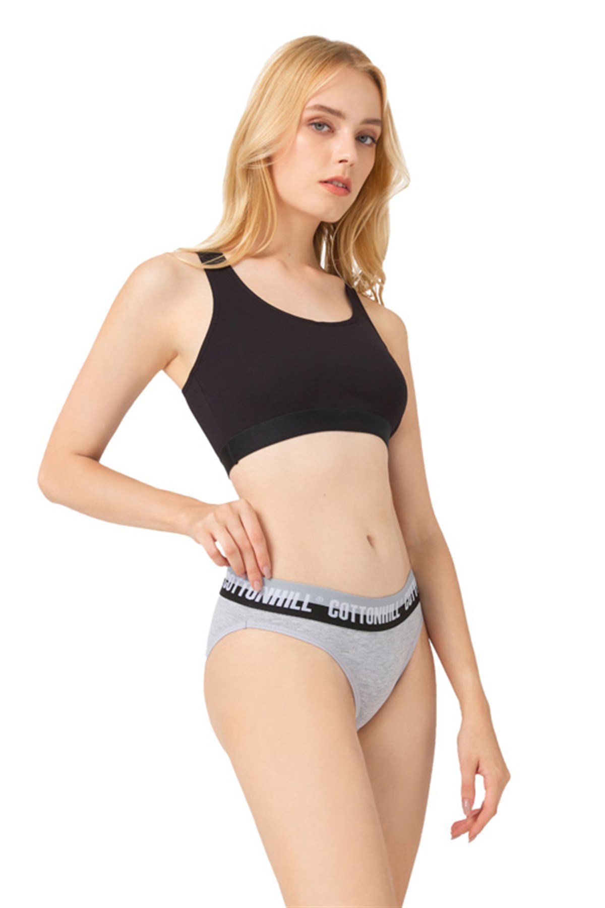 Gri Basic Spor Kalın Lastikli Pamuk Kadın Bikini Külot