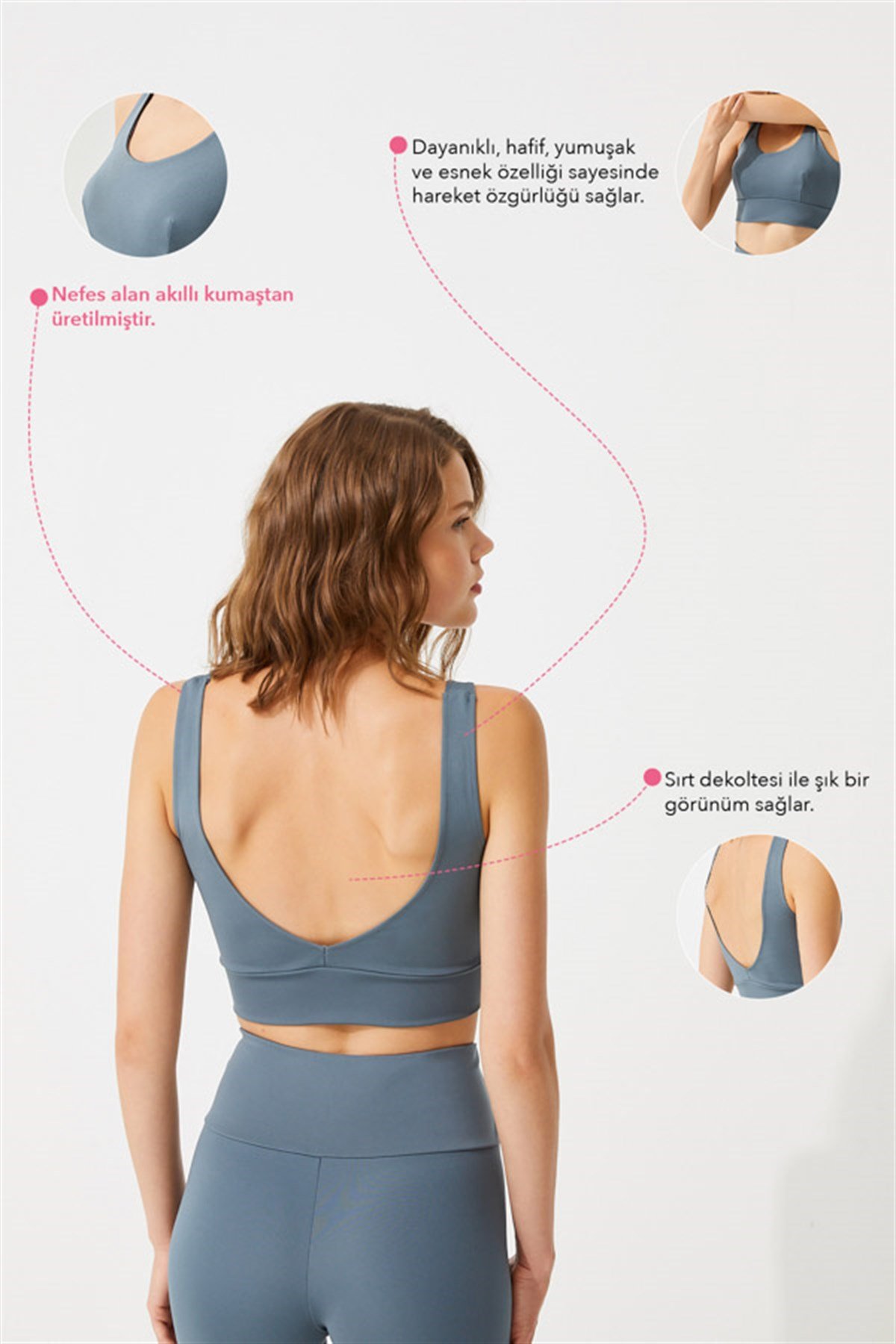 Gri Hafif Destekli Sırt Detaylı Kaplı Crop Top Büstiyer