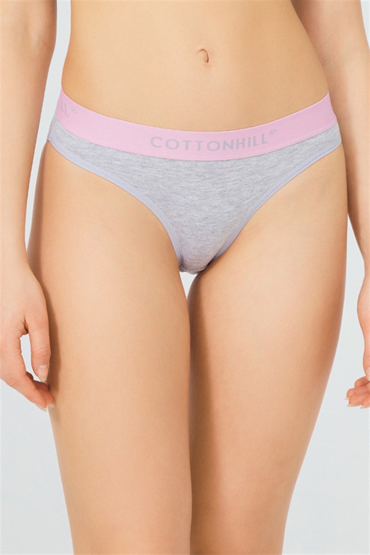 Gri Pamuklu Pembe Lastikli Basic Kadın Bikini Külot