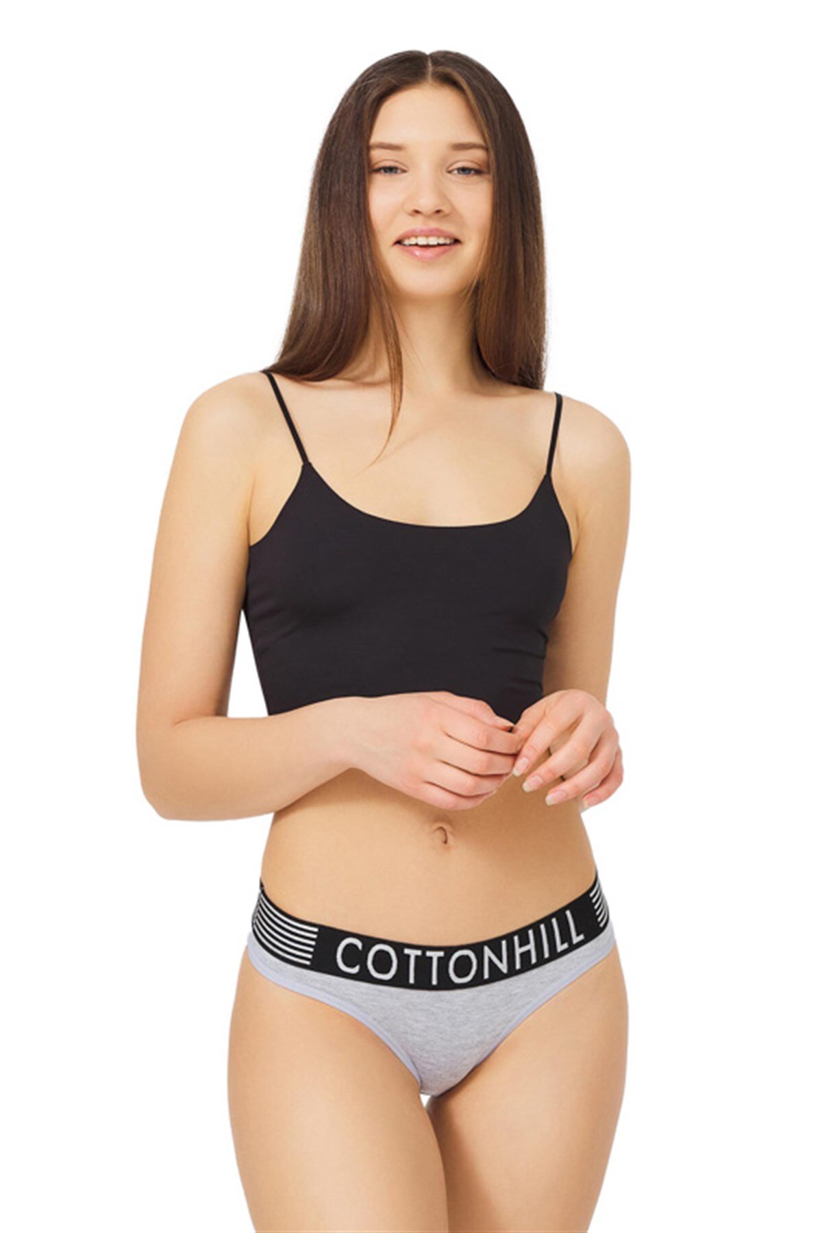Gri Spor Basic Şerit Lastikli Pamuk Kadın Bikini Külot