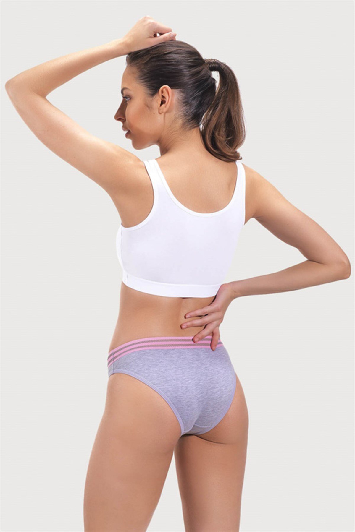 Gri Spor Basic Şerit Lastikli Pamuk Kadın Bikini Külot