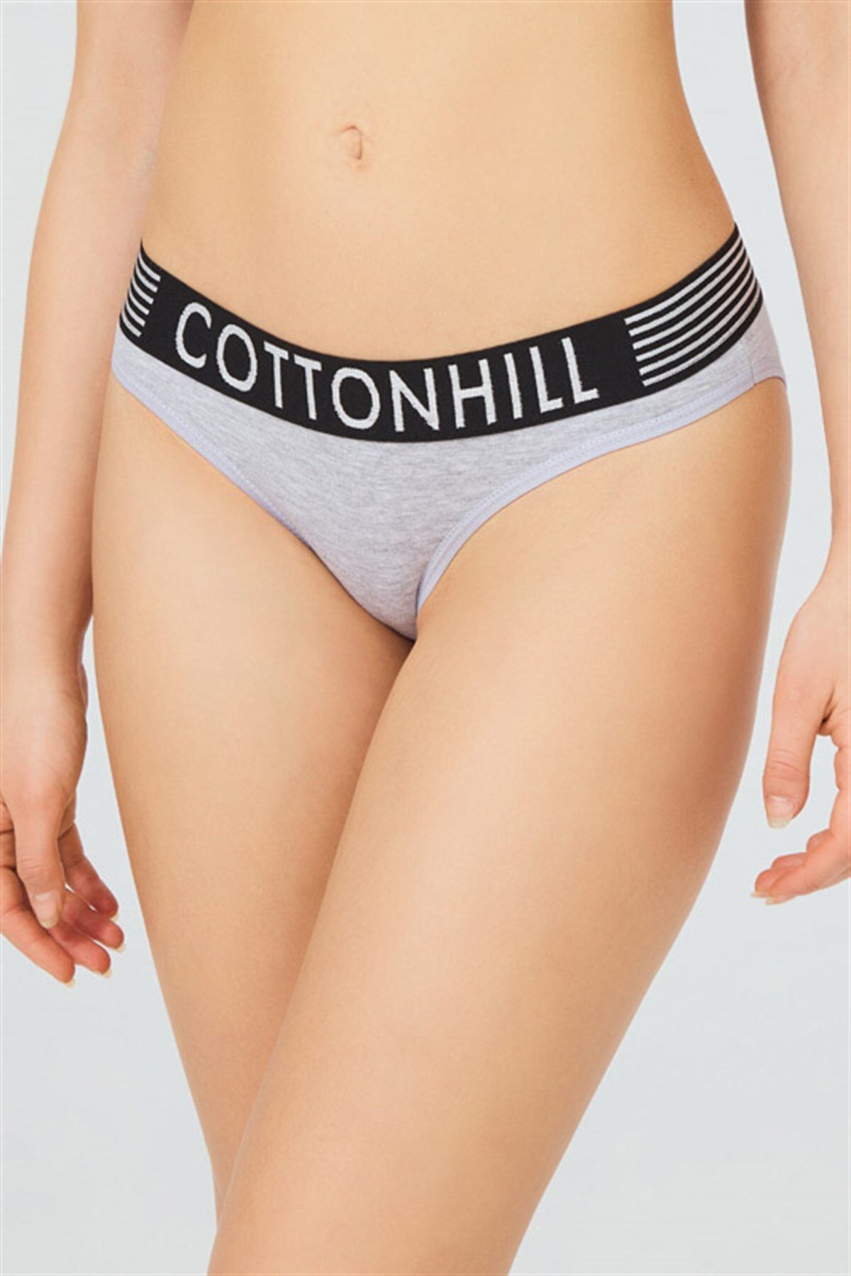 Gri Spor Basic Şerit Lastikli Pamuk Kadın Bikini Külot