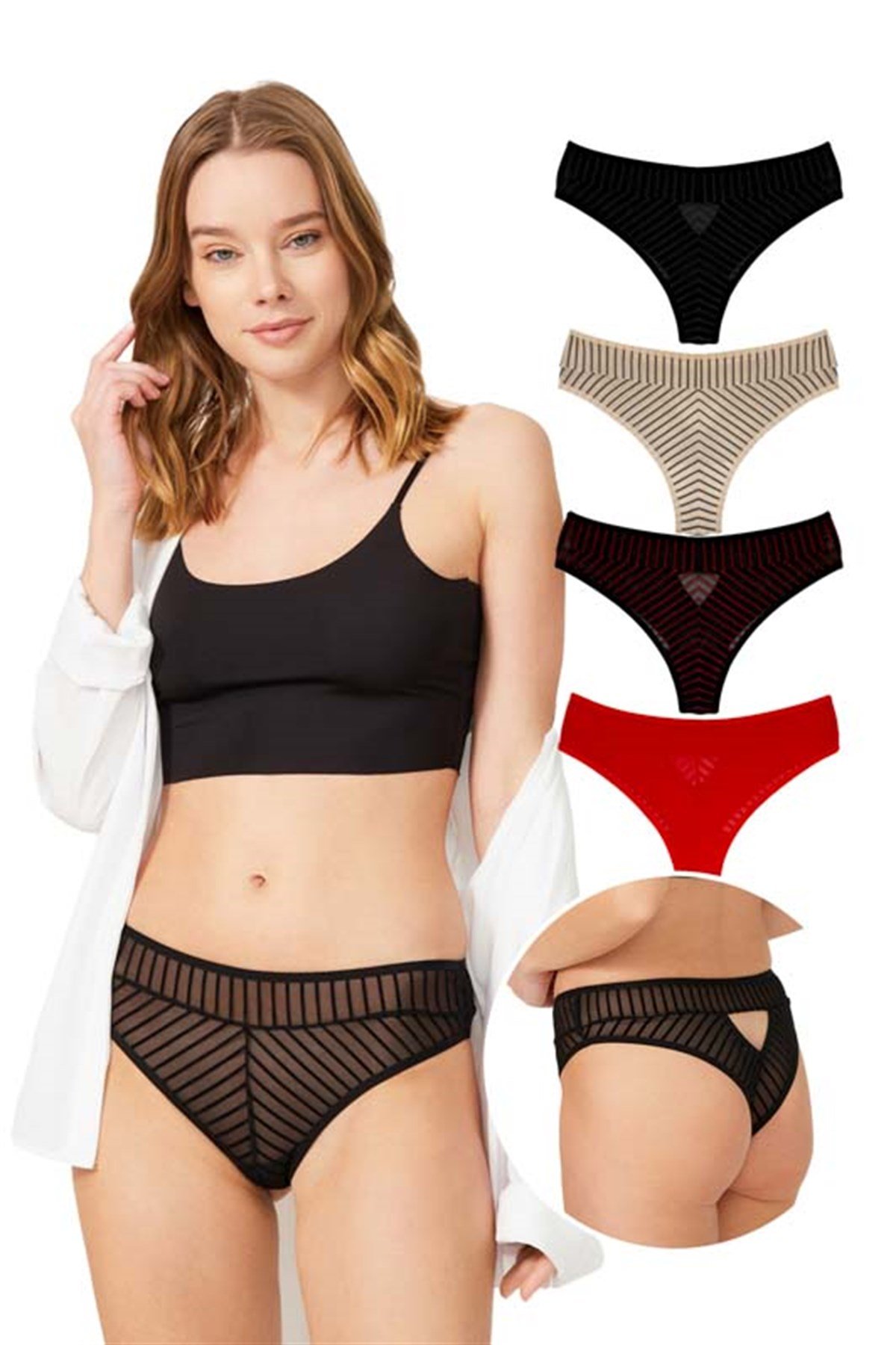 Kadife Baskılı Transparan 4'lü Paket Brazilian Kadın Külot