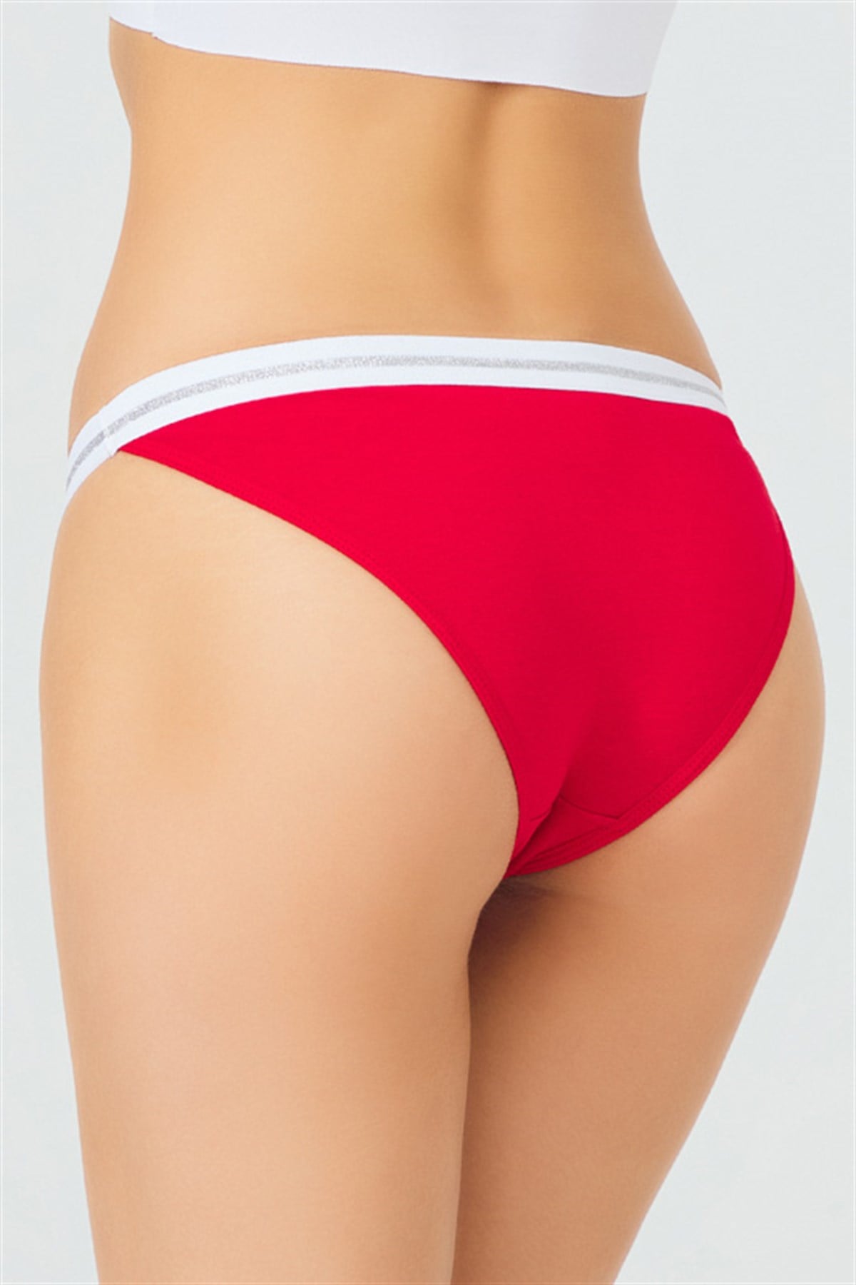 Kırmızı Basic Simli Şerit Lastikli Kadın Bikini Külot