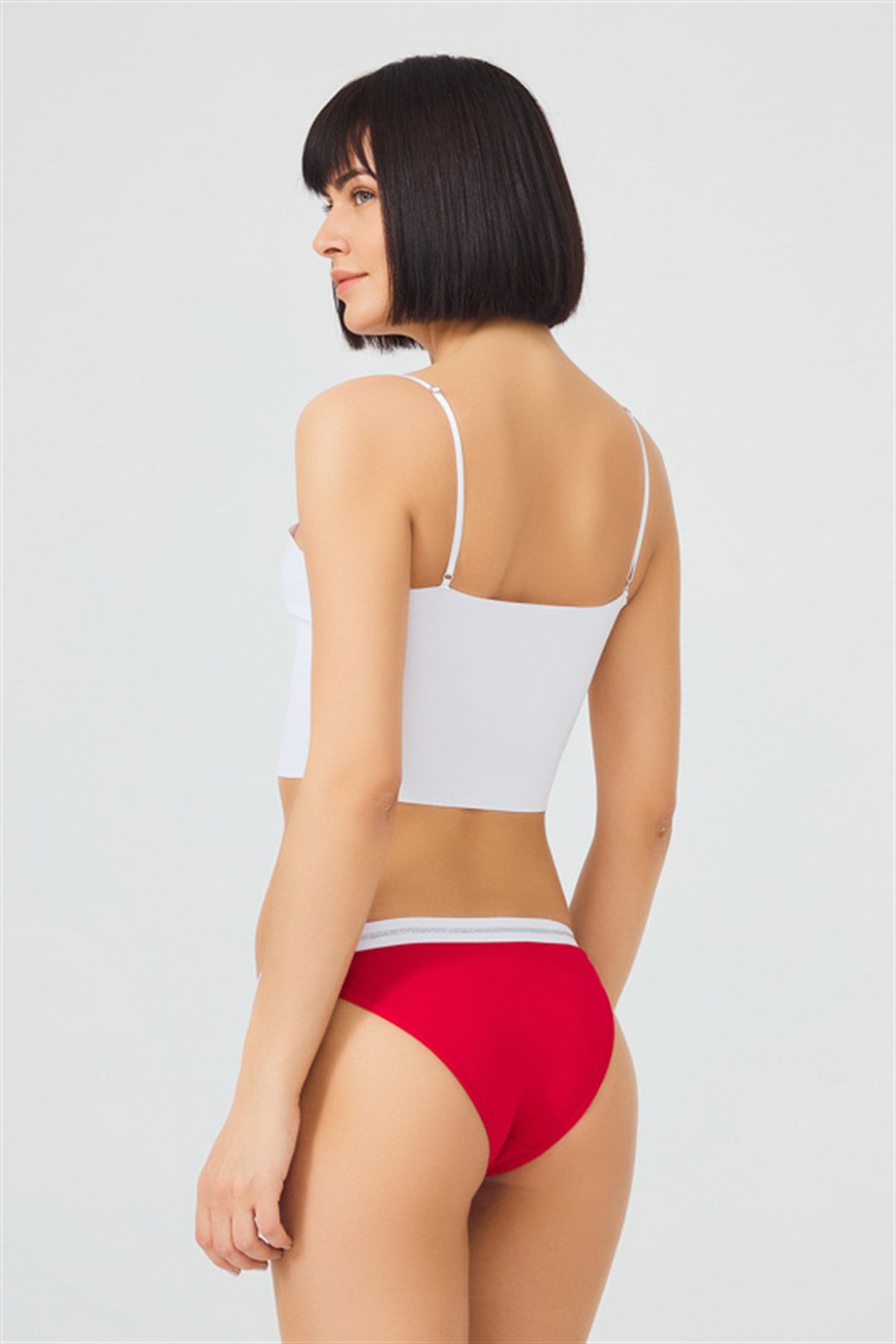 Kırmızı Simli Şerit Lastikli Pamuklu Kadın Bikini Külot
