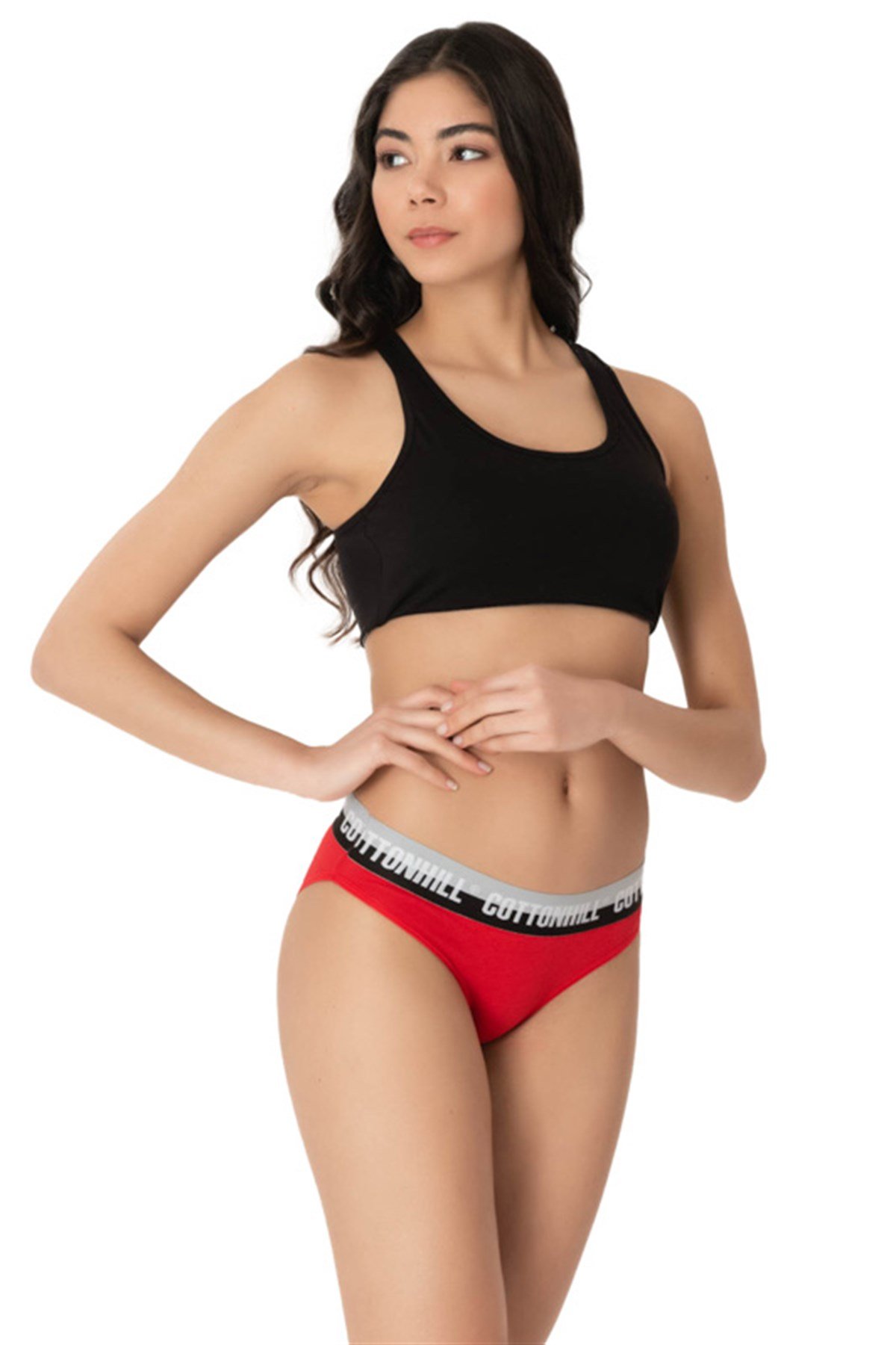 Kırmızı Basic Spor Kalın Lastikli Pamuk Kadın Bikini Külot
