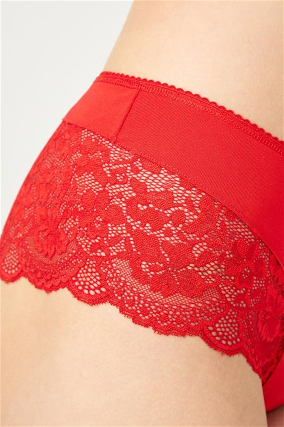 Kırmızı Dantelli Transparan Kadın Boxer Külot