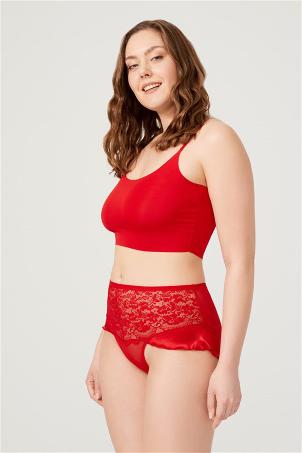 Kırmızı Önü Dantel Arkası Transparan Büyük Beden Bikini Külot