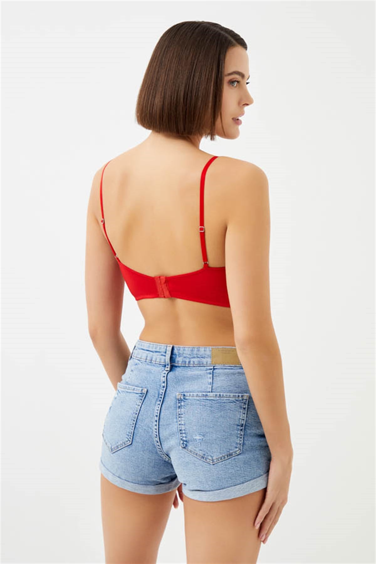Kırmızı Ayarlanabilir Askılı Balenli Kadın Bralet Sütyen