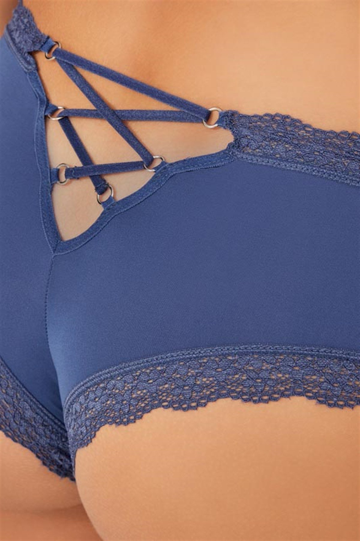 Koyu Kobalt Dantel Detaylı Mikrofiber Kadın Hipster Külot