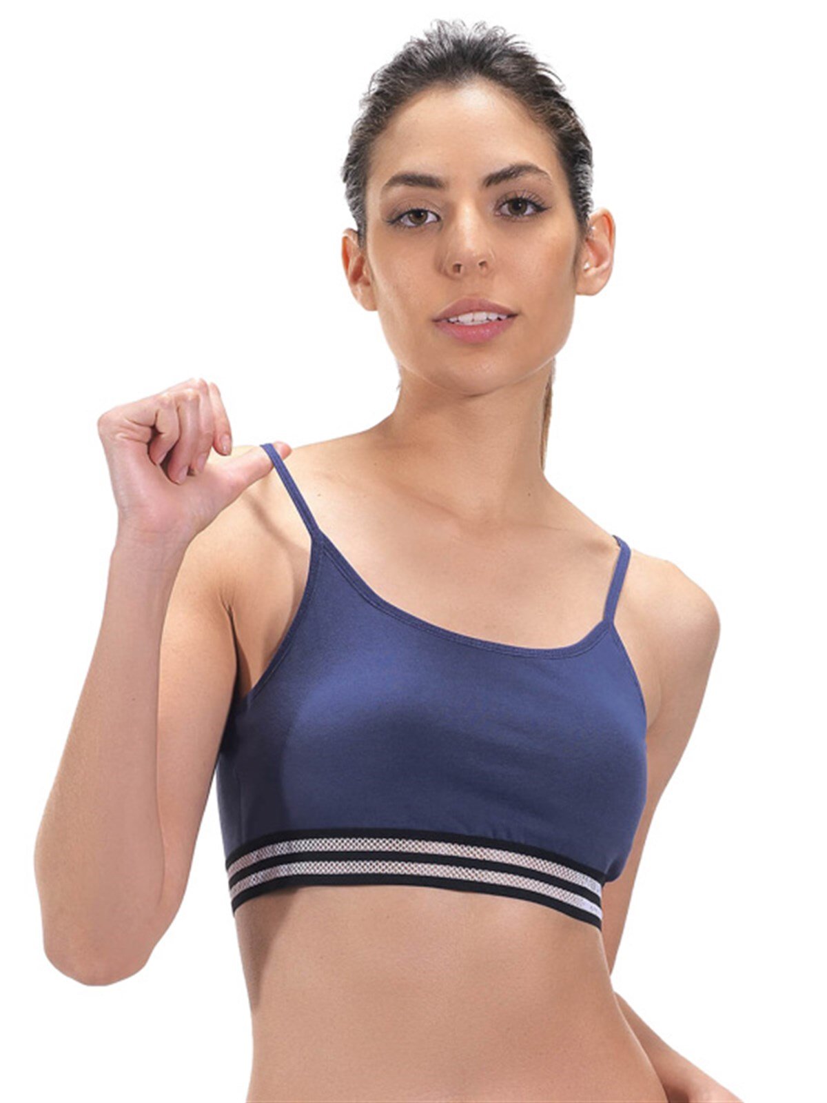 Koyu Kobalt İnce Askılı Spor Kaplı Pamuk Kadın Bralet Sütyen