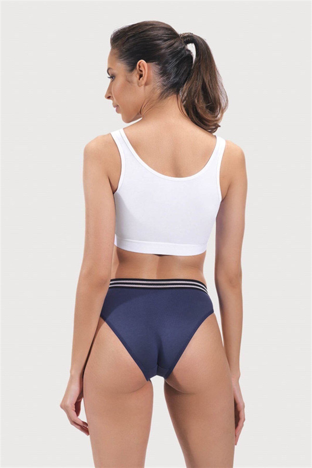 Koyu Kobalt Spor Basic Şerit Lastikli Pamuk Kadın Bikini Külot