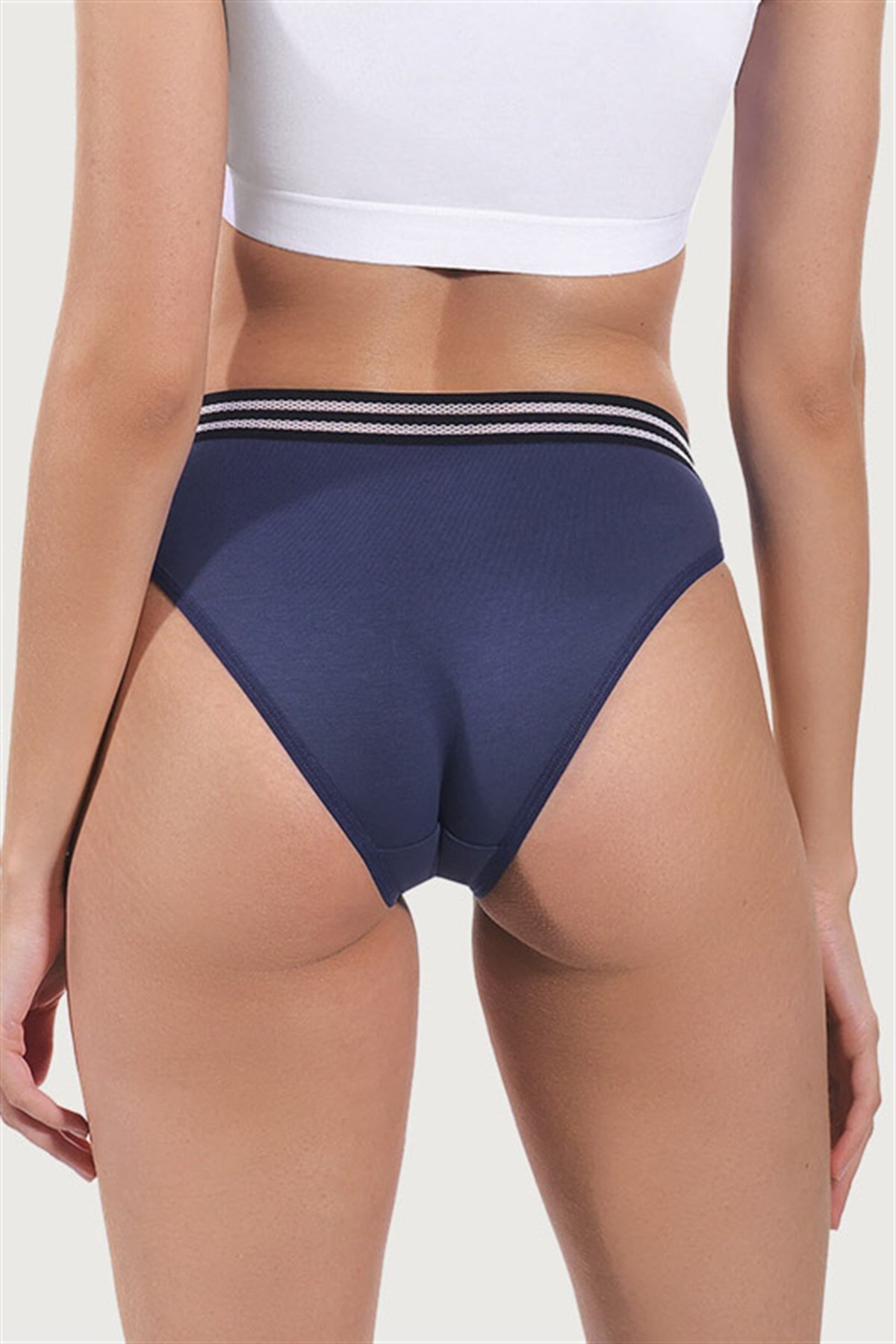 Koyu Kobalt Spor Basic Şerit Lastikli Pamuk Kadın Bikini Külot
